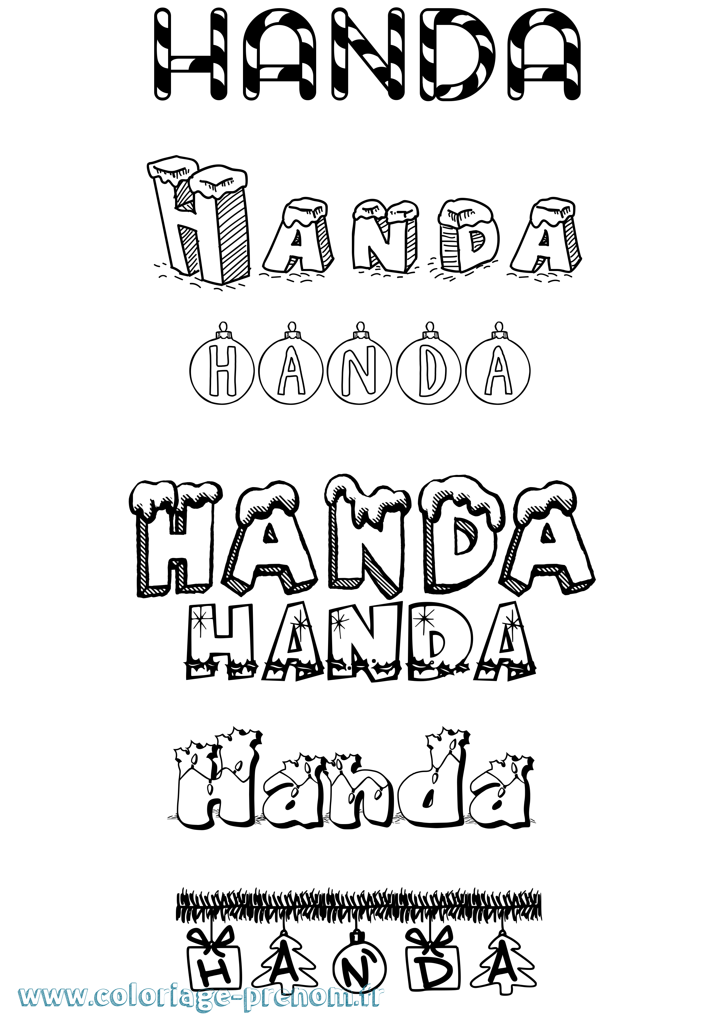 Coloriage prénom Handa Noël