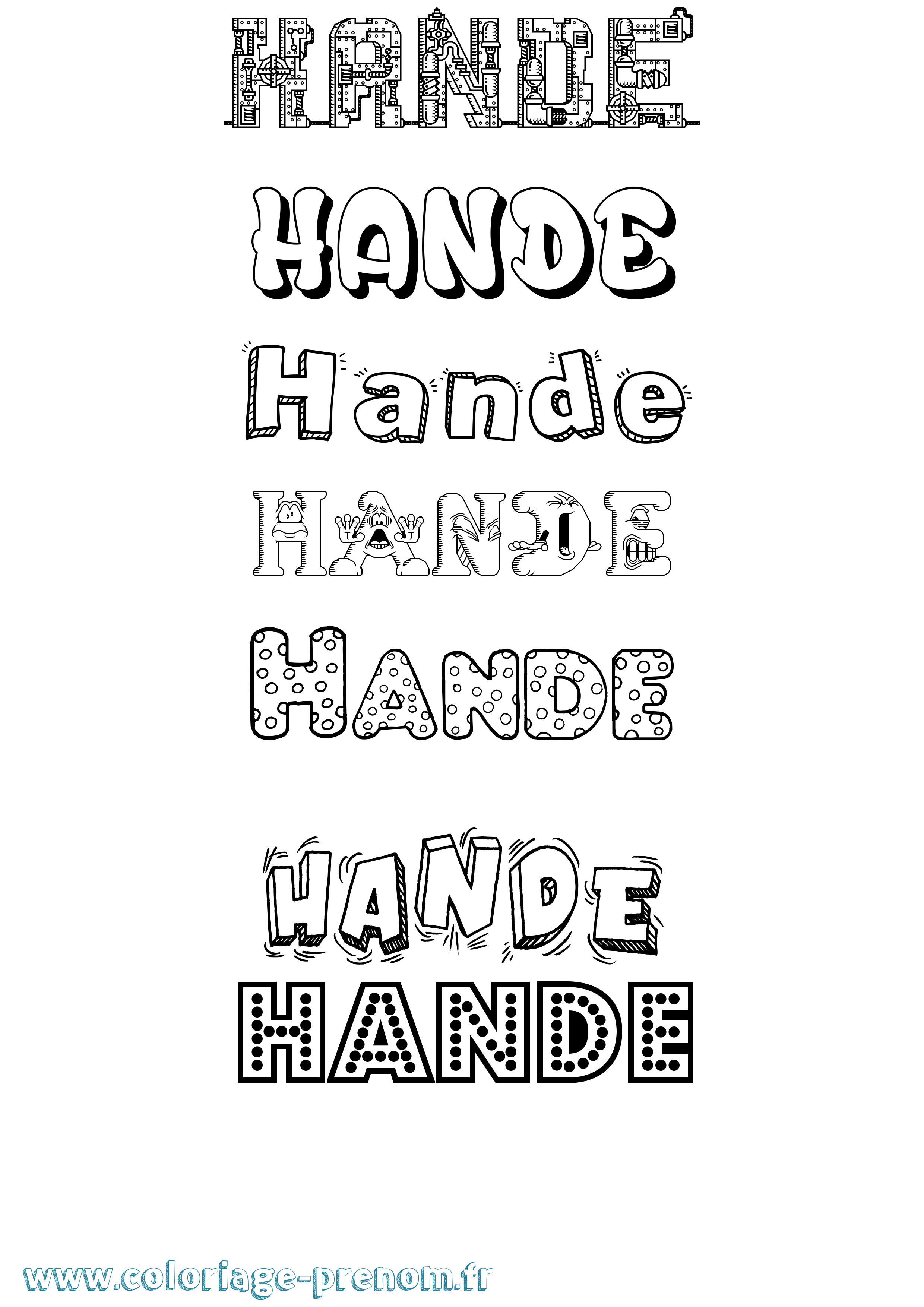 Coloriage prénom Hande Fun
