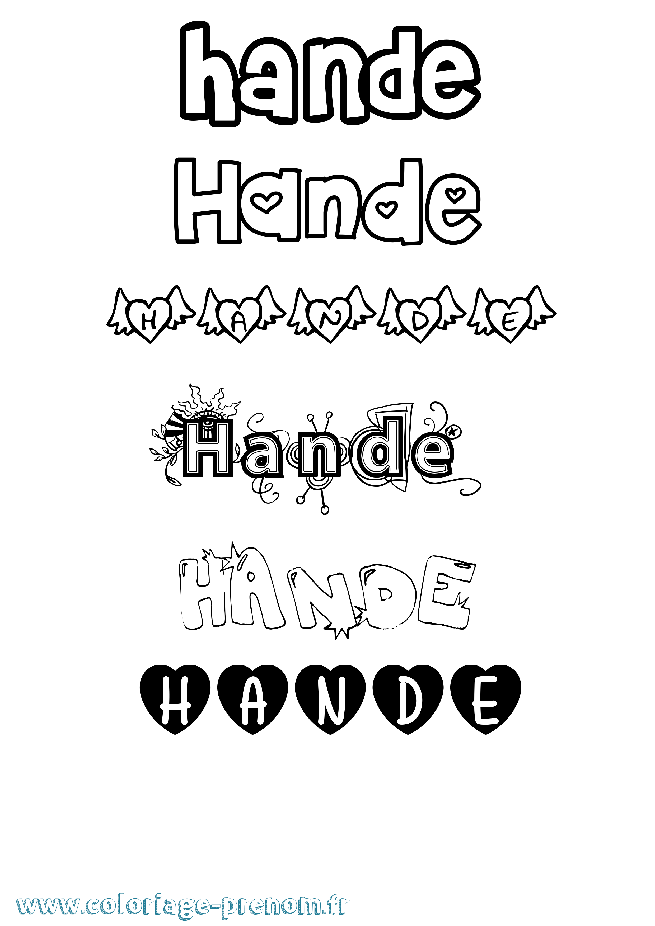 Coloriage prénom Hande Girly