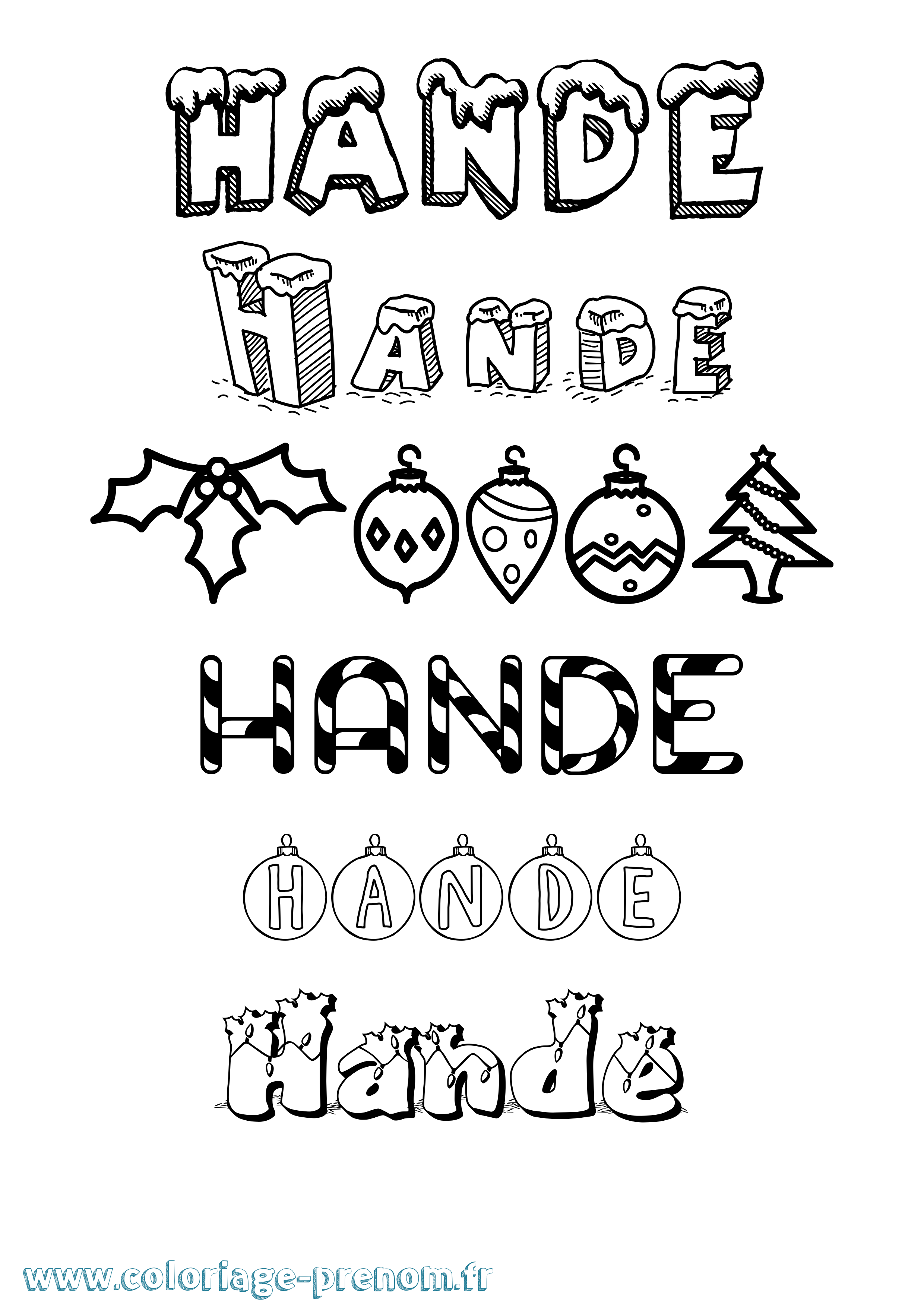 Coloriage prénom Hande Noël