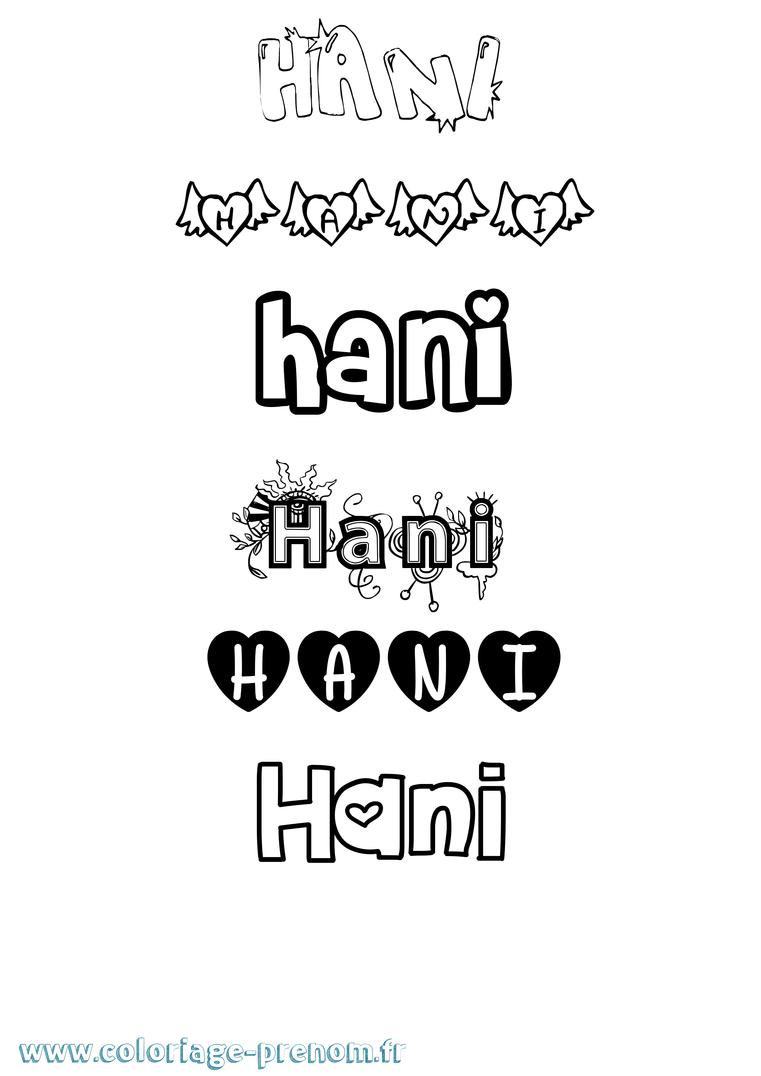 Coloriage prénom Hani Girly