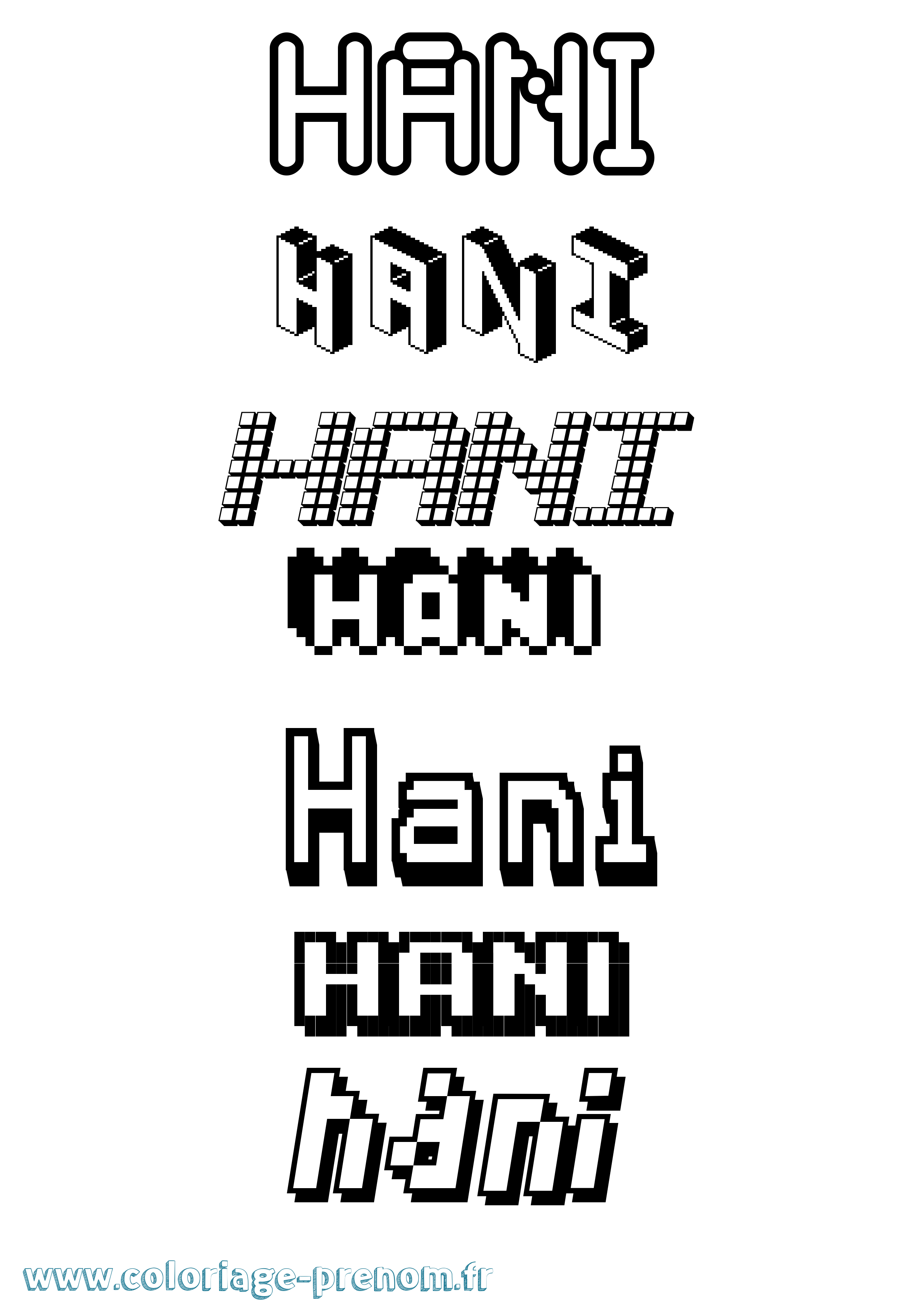 Coloriage prénom Hani Pixel
