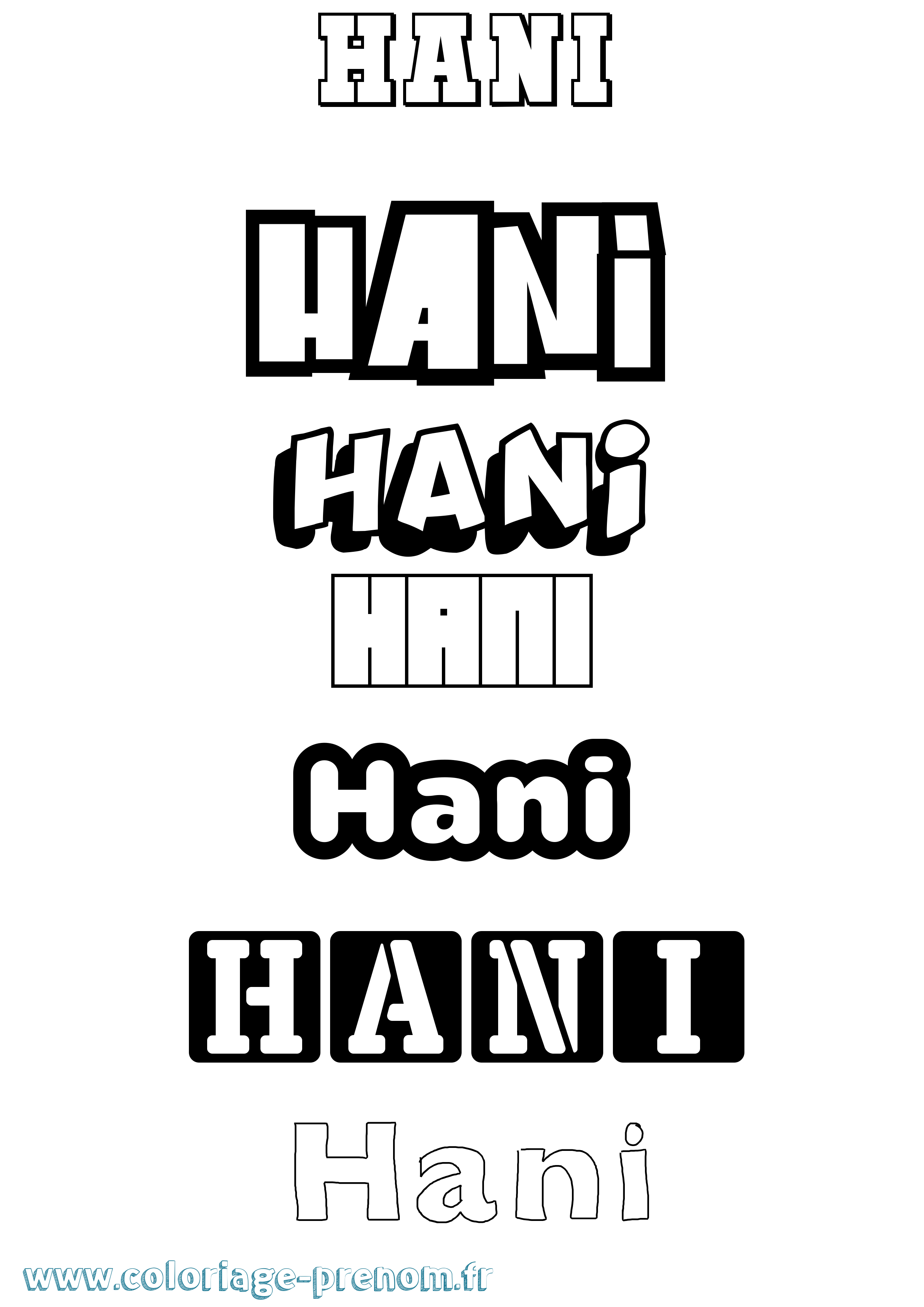 Coloriage prénom Hani Simple