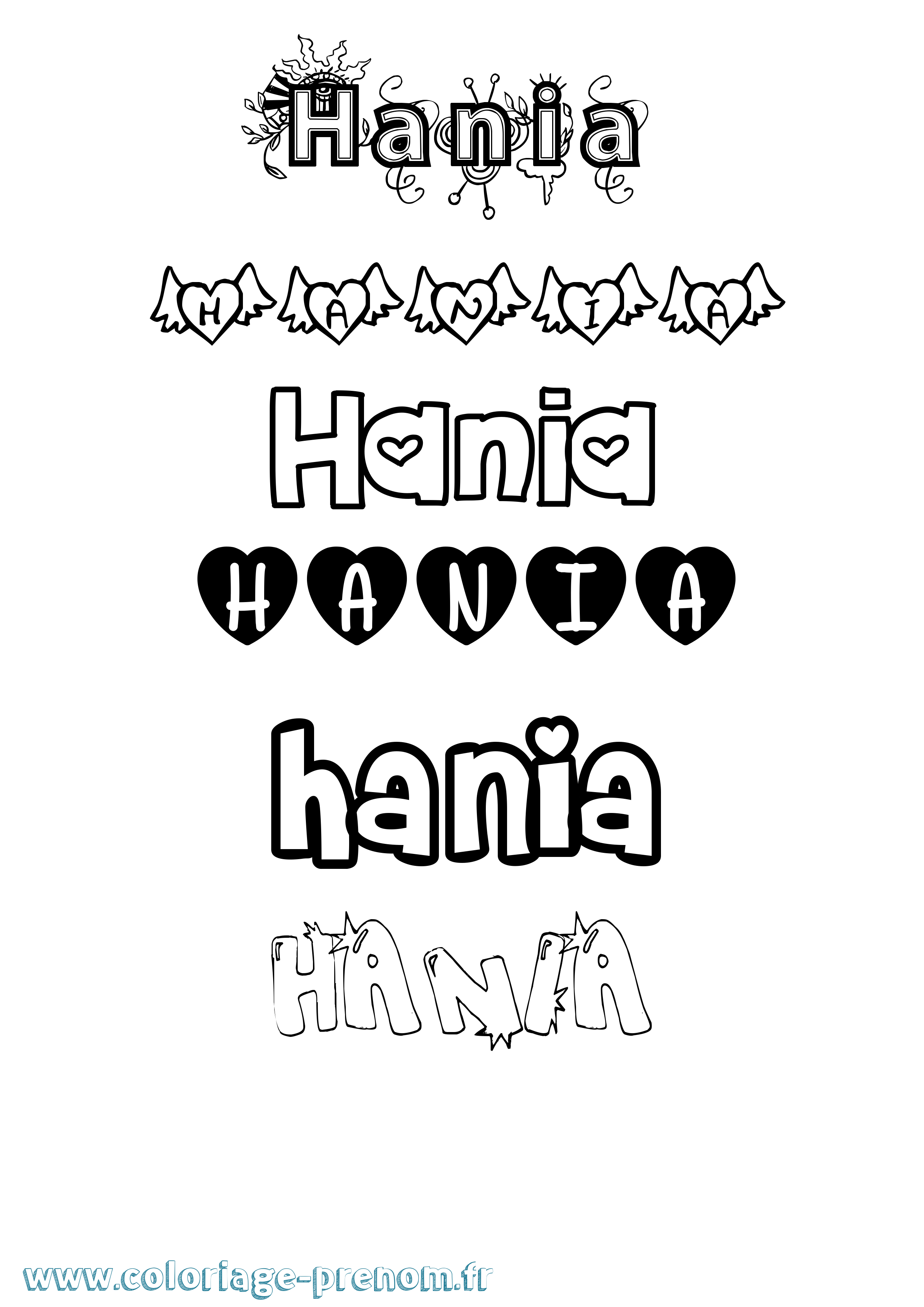 Coloriage Hania Girly Coloriage prénom Hania Girly