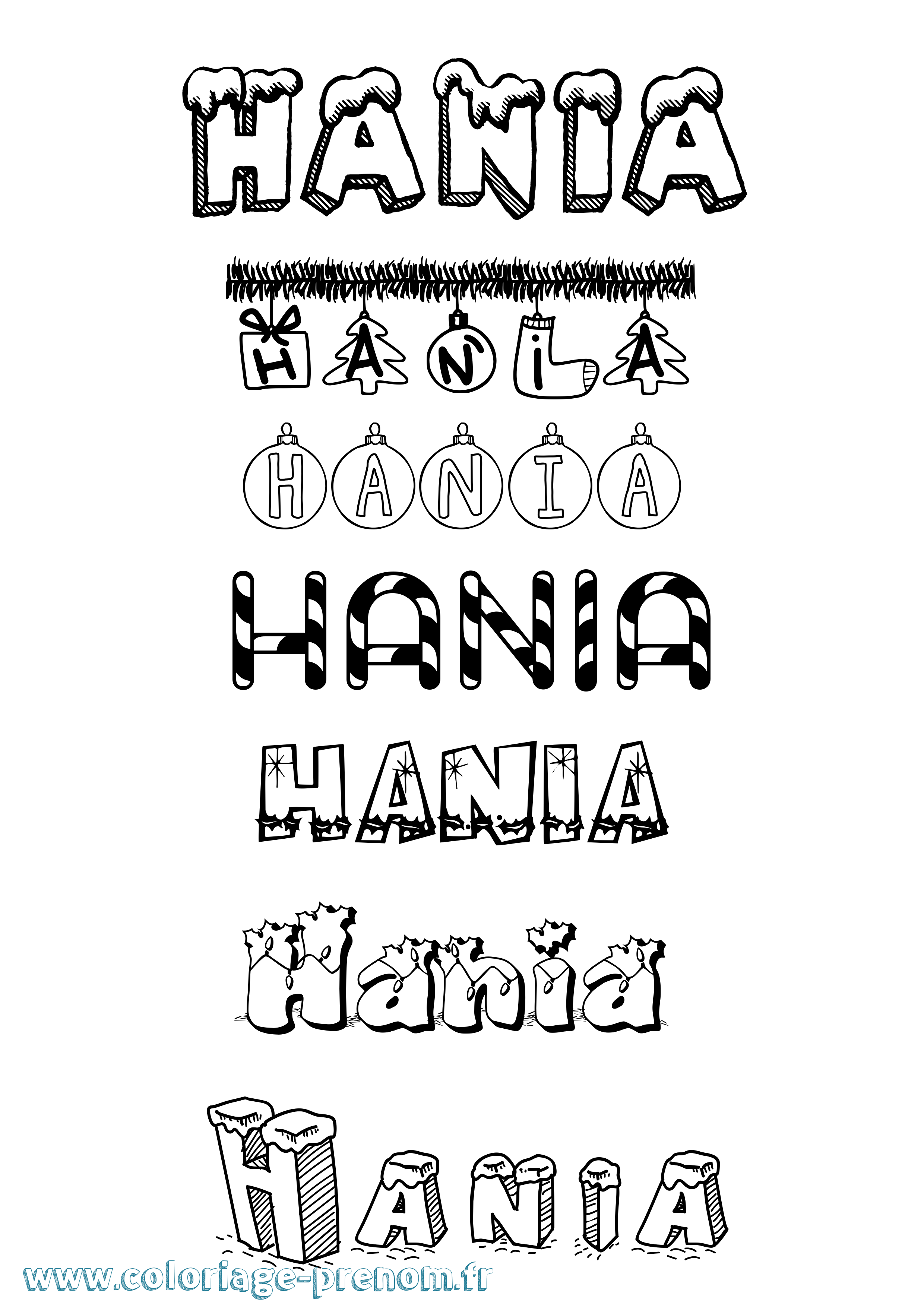 Coloriage Hania Noël Coloriage prénom Hania Noël