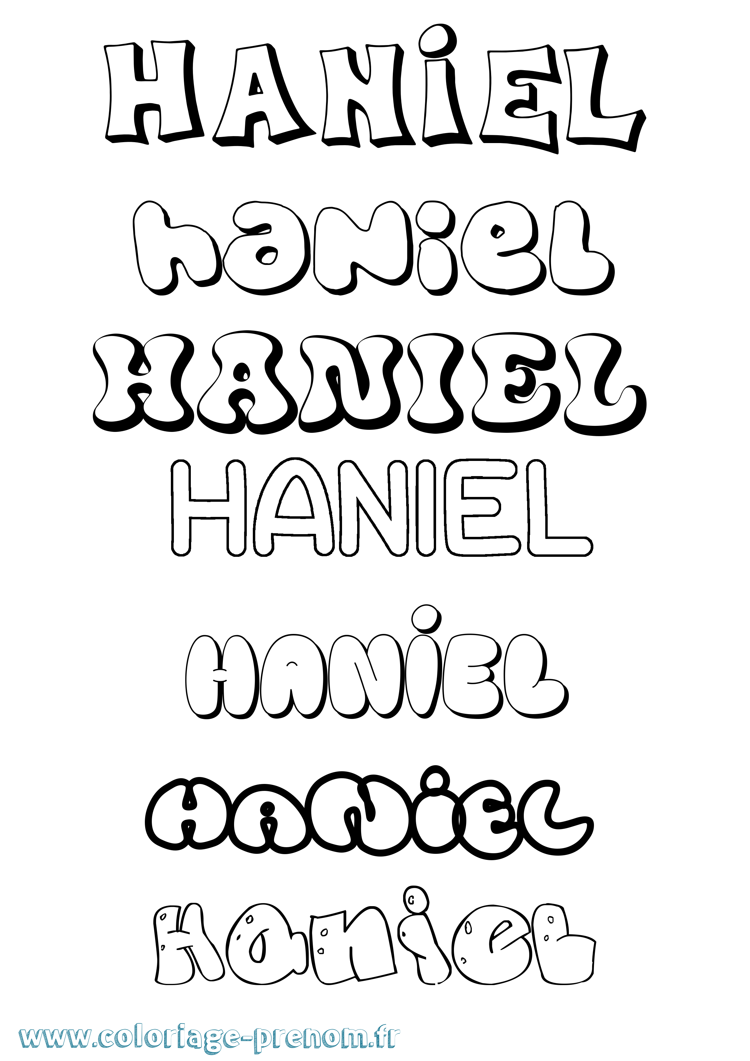 Coloriage prénom Haniel Bubble