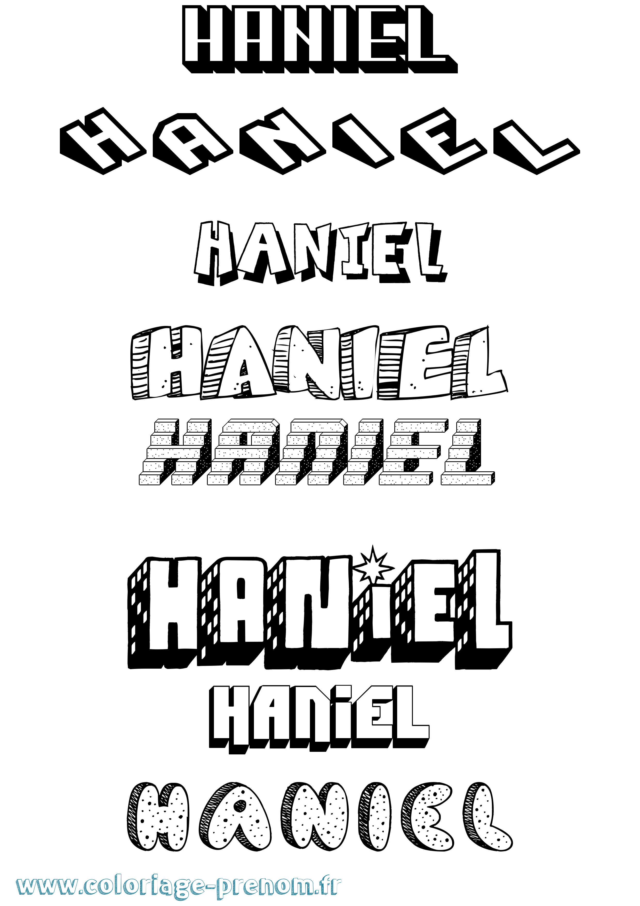 Coloriage prénom Haniel Effet 3D