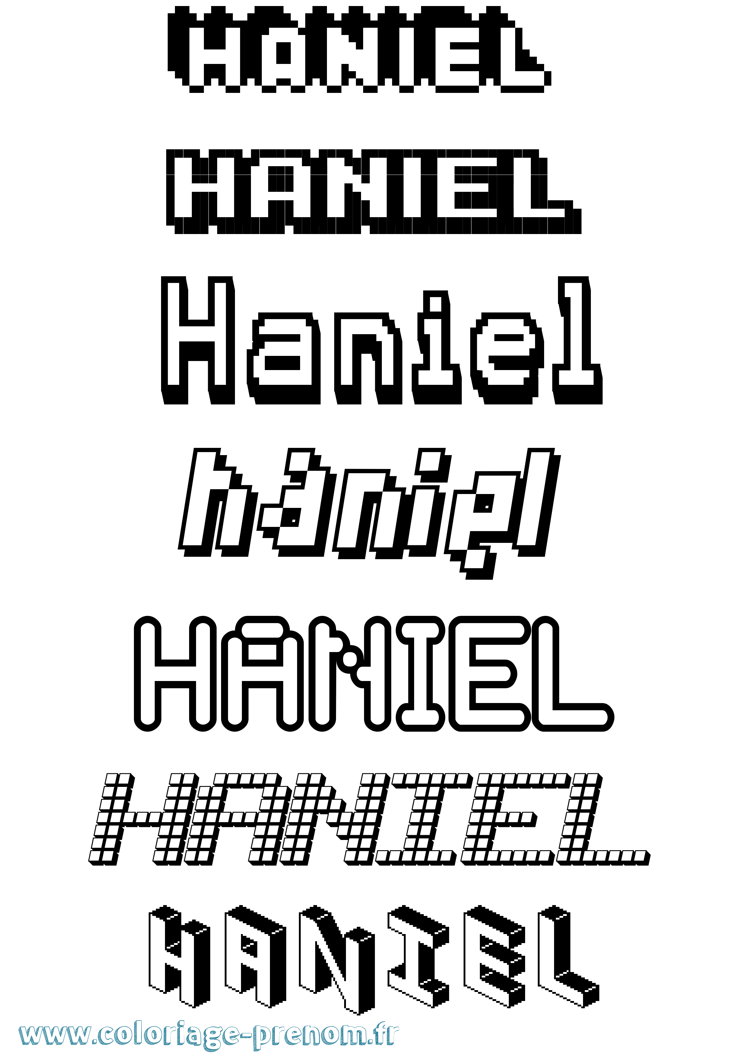Coloriage prénom Haniel Pixel