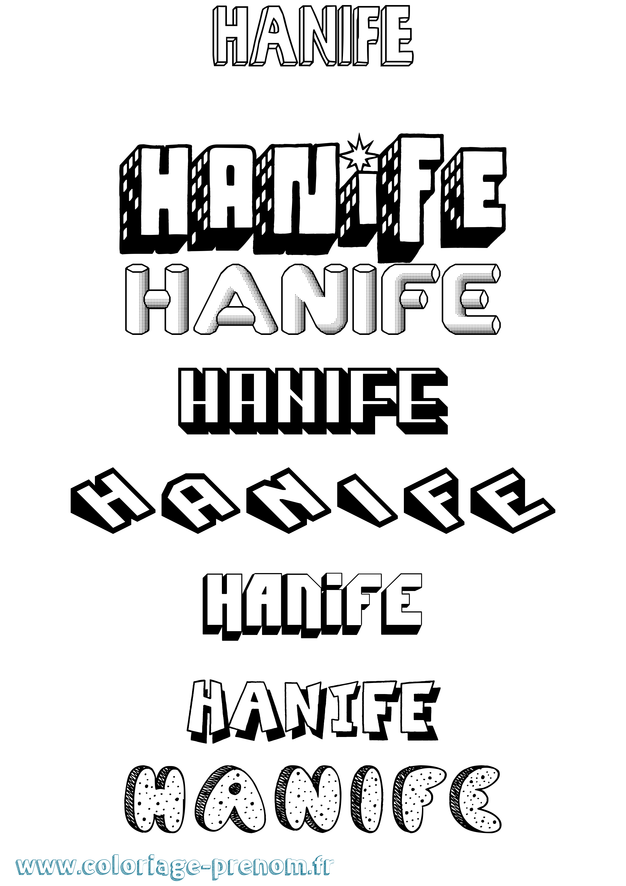 Coloriage Hanife Effet 3D Coloriage prénom Hanife Effet 3D