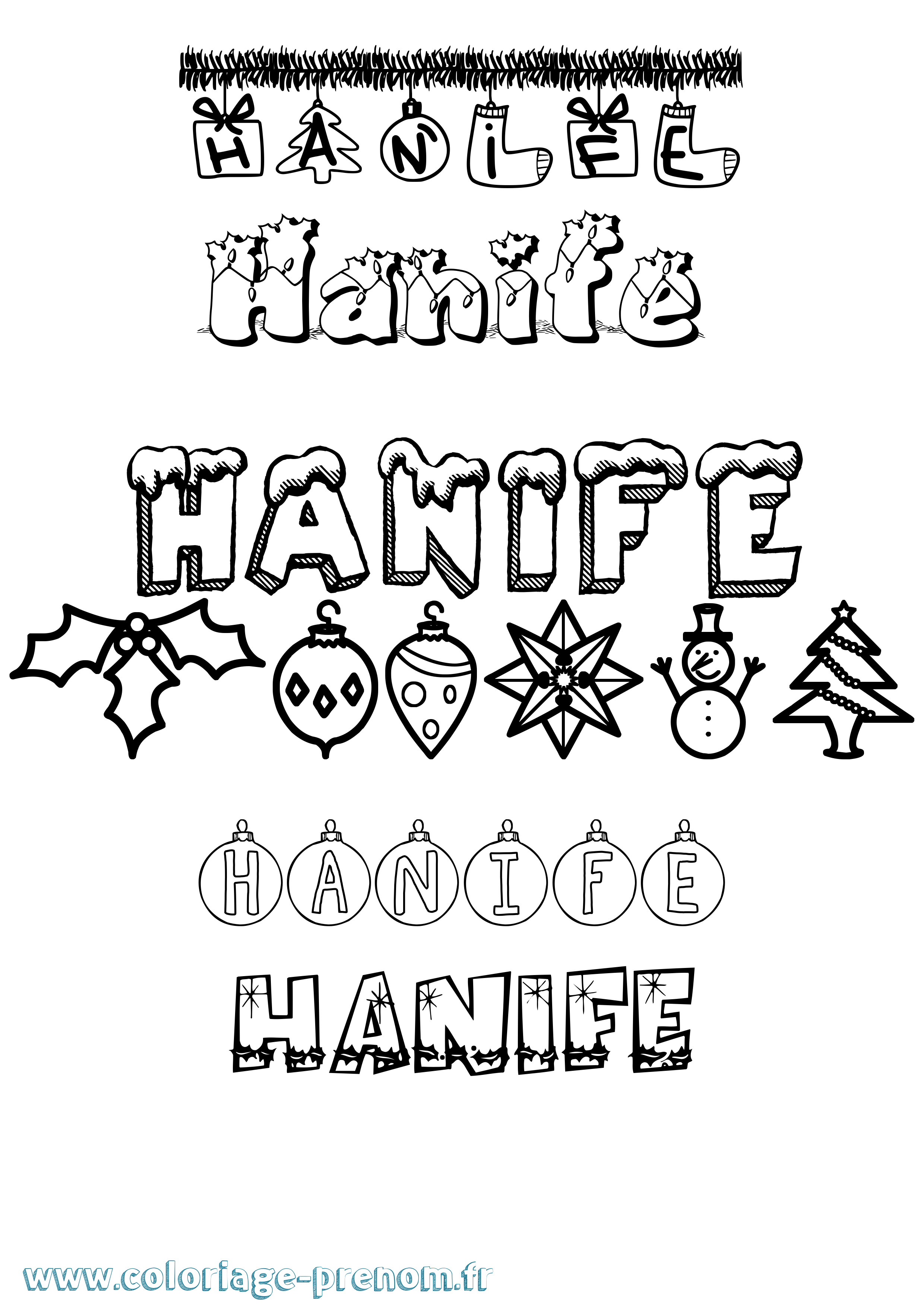 Coloriage Hanife Noël Coloriage prénom Hanife Noël