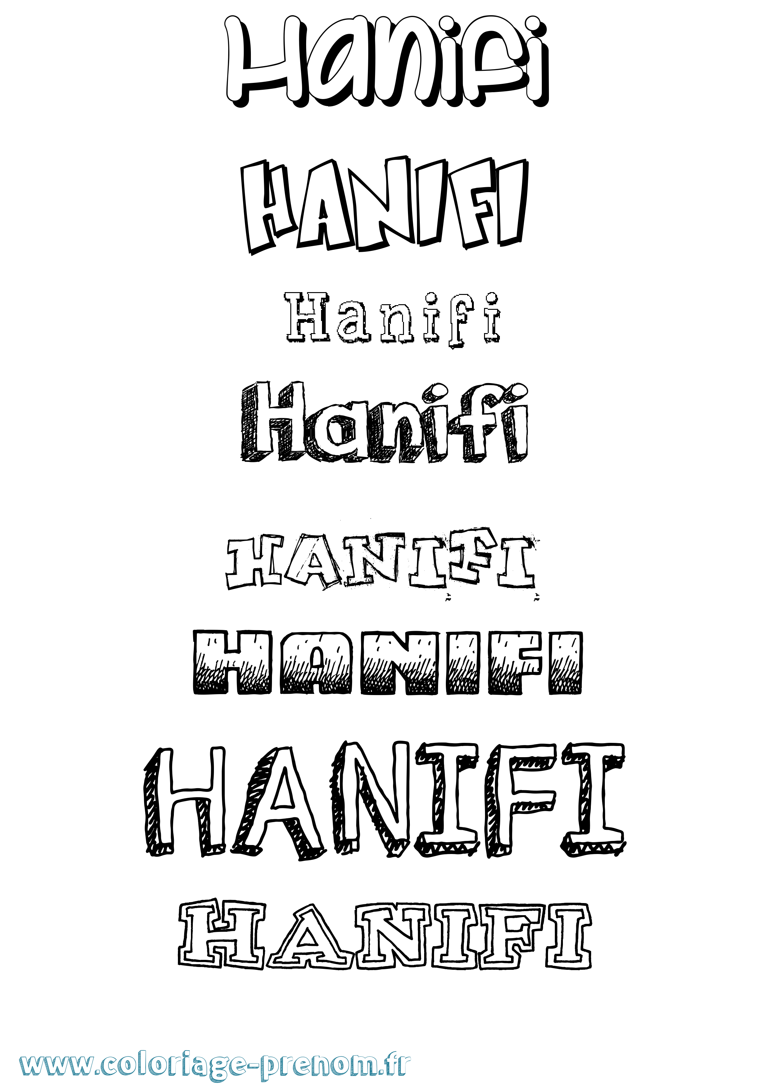 Coloriage prénom Hanifi Dessiné