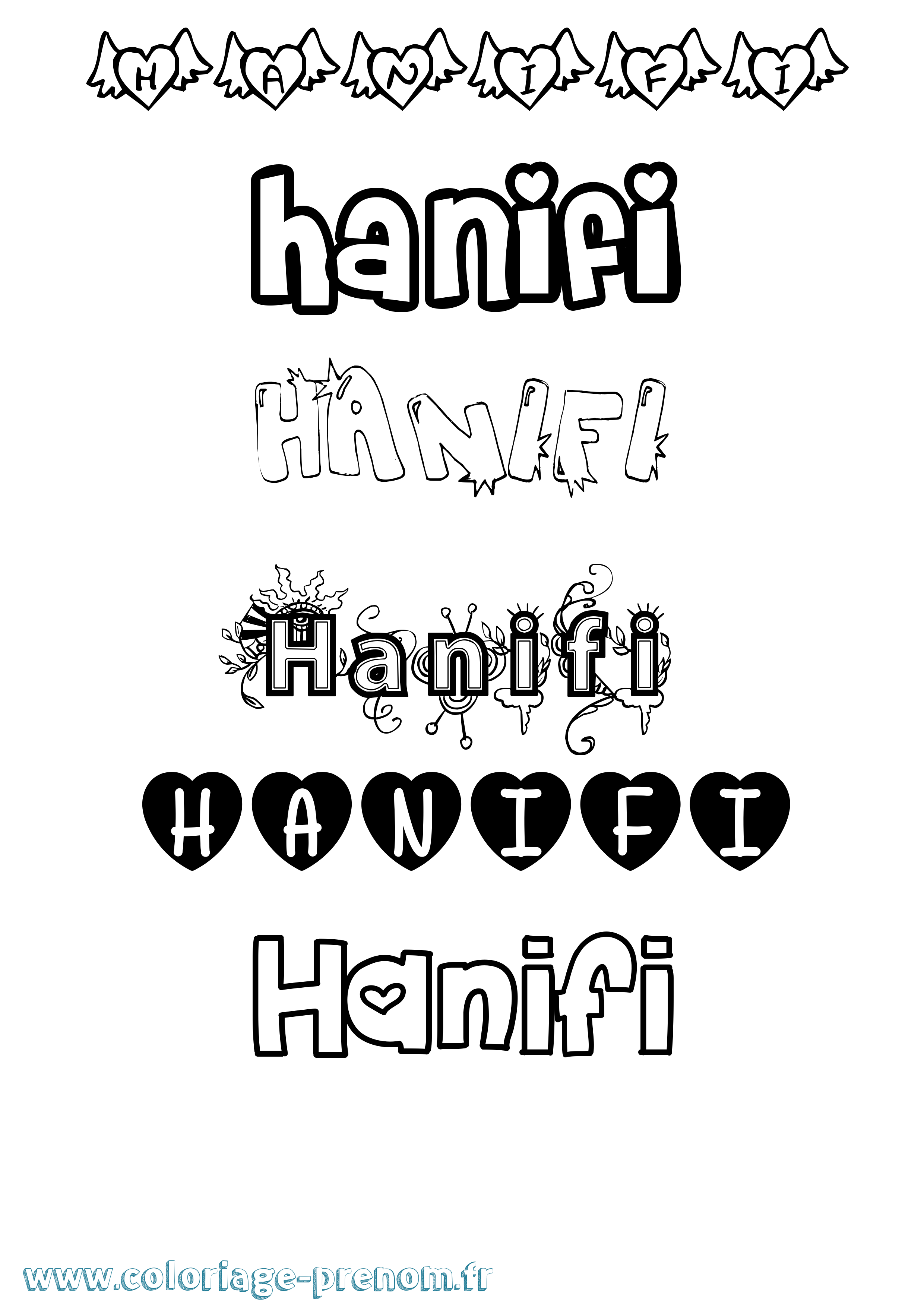 Coloriage prénom Hanifi Girly