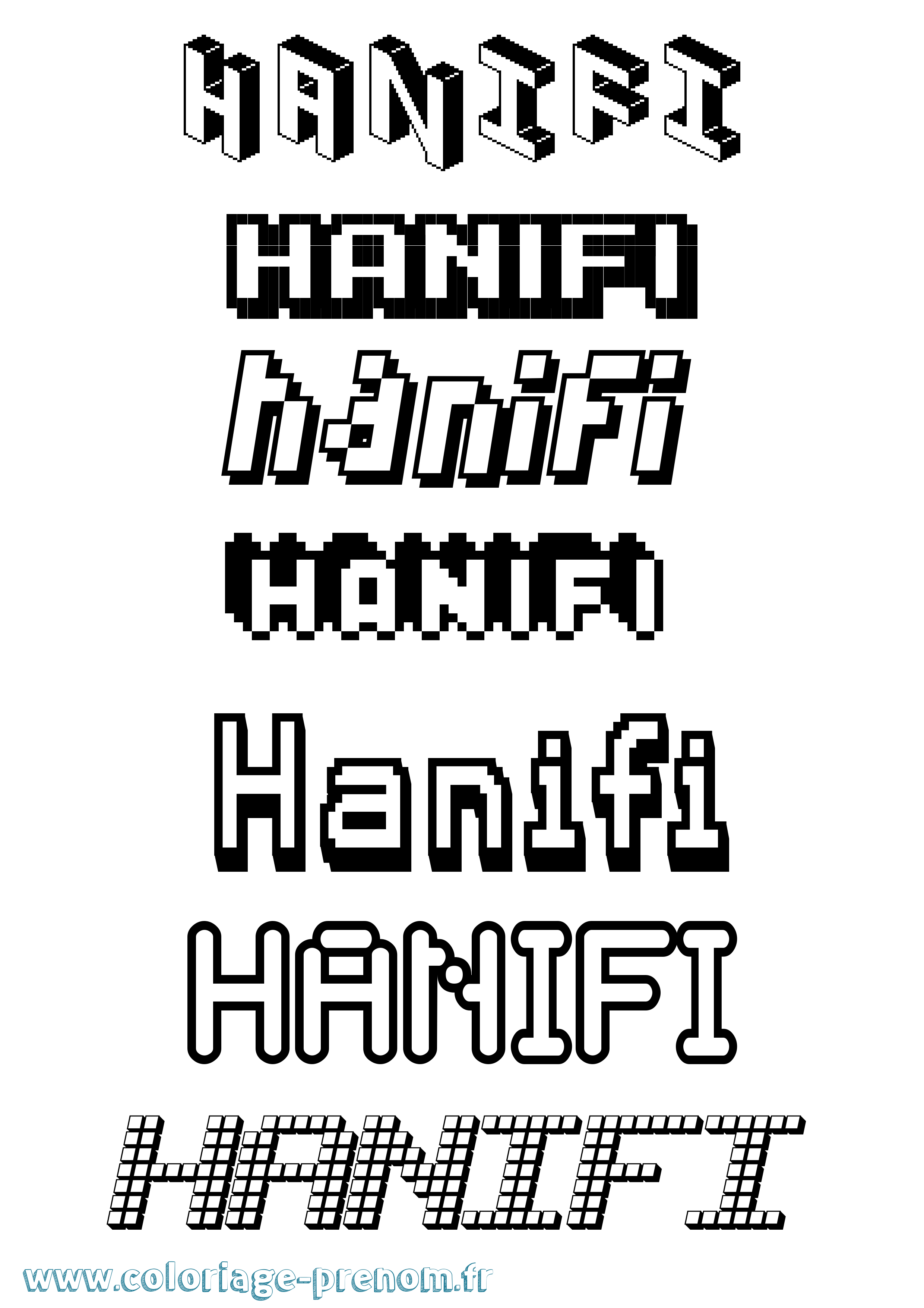 Coloriage prénom Hanifi Pixel