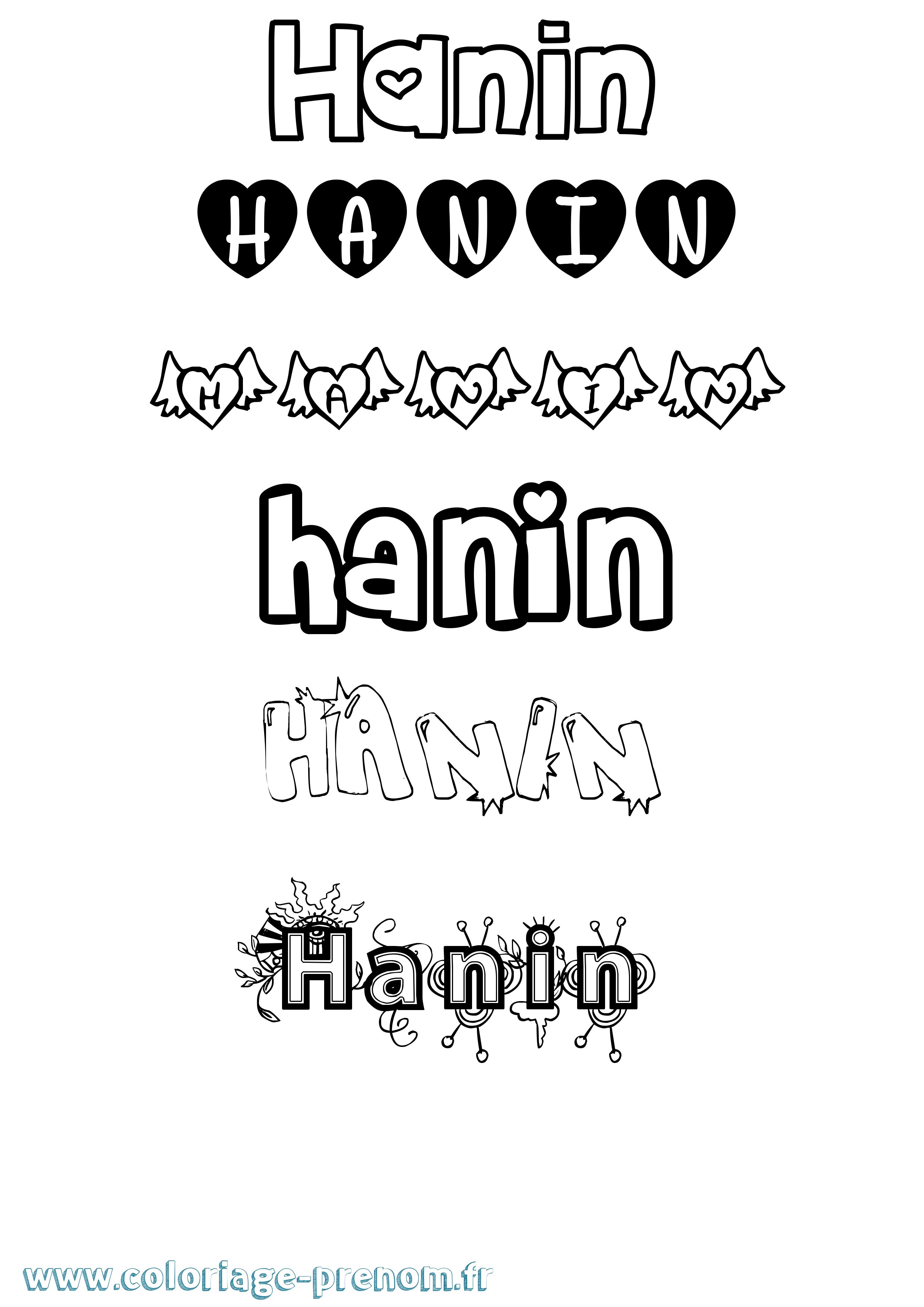 Coloriage prénom Hanin Girly