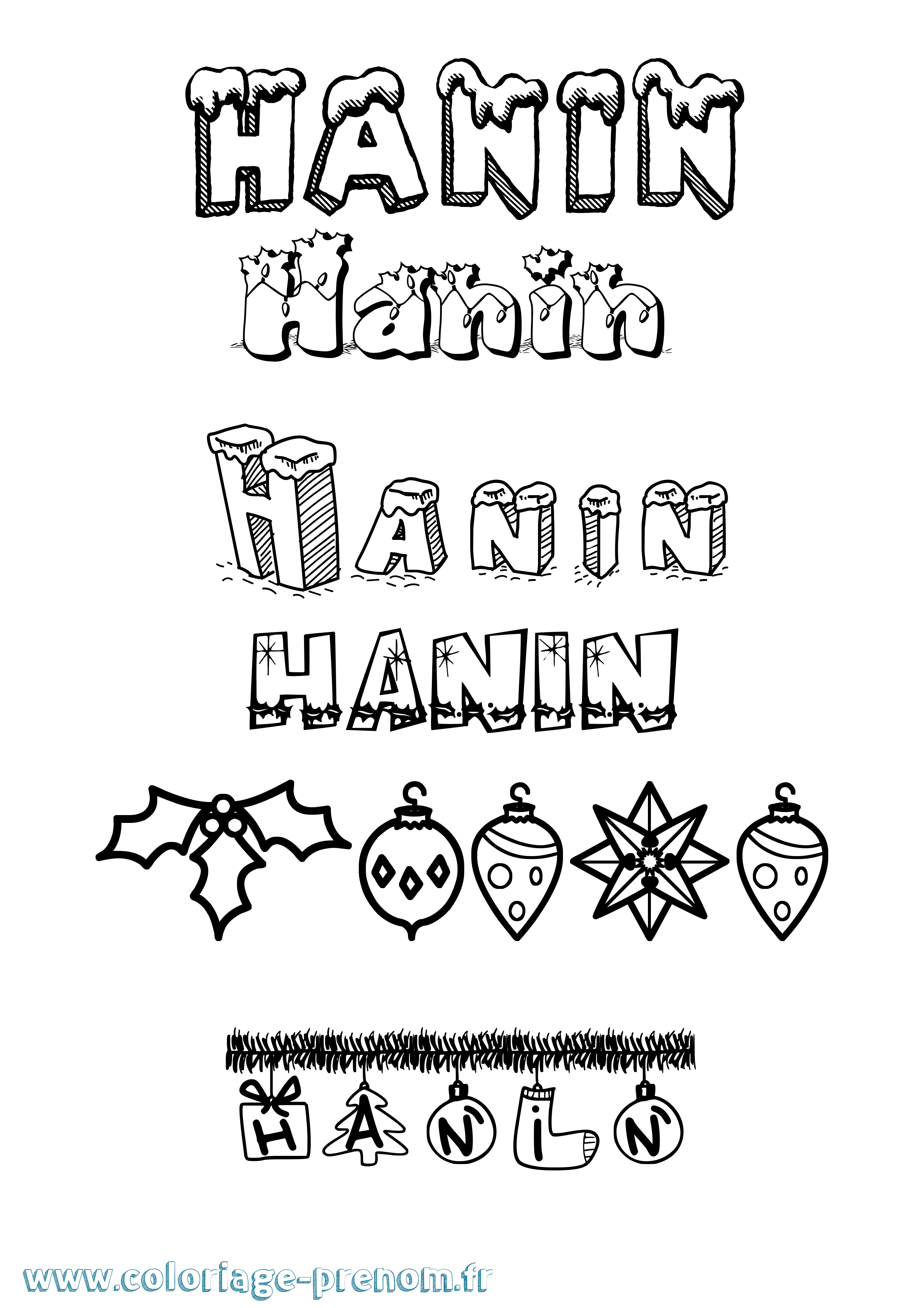 Coloriage prénom Hanin Noël