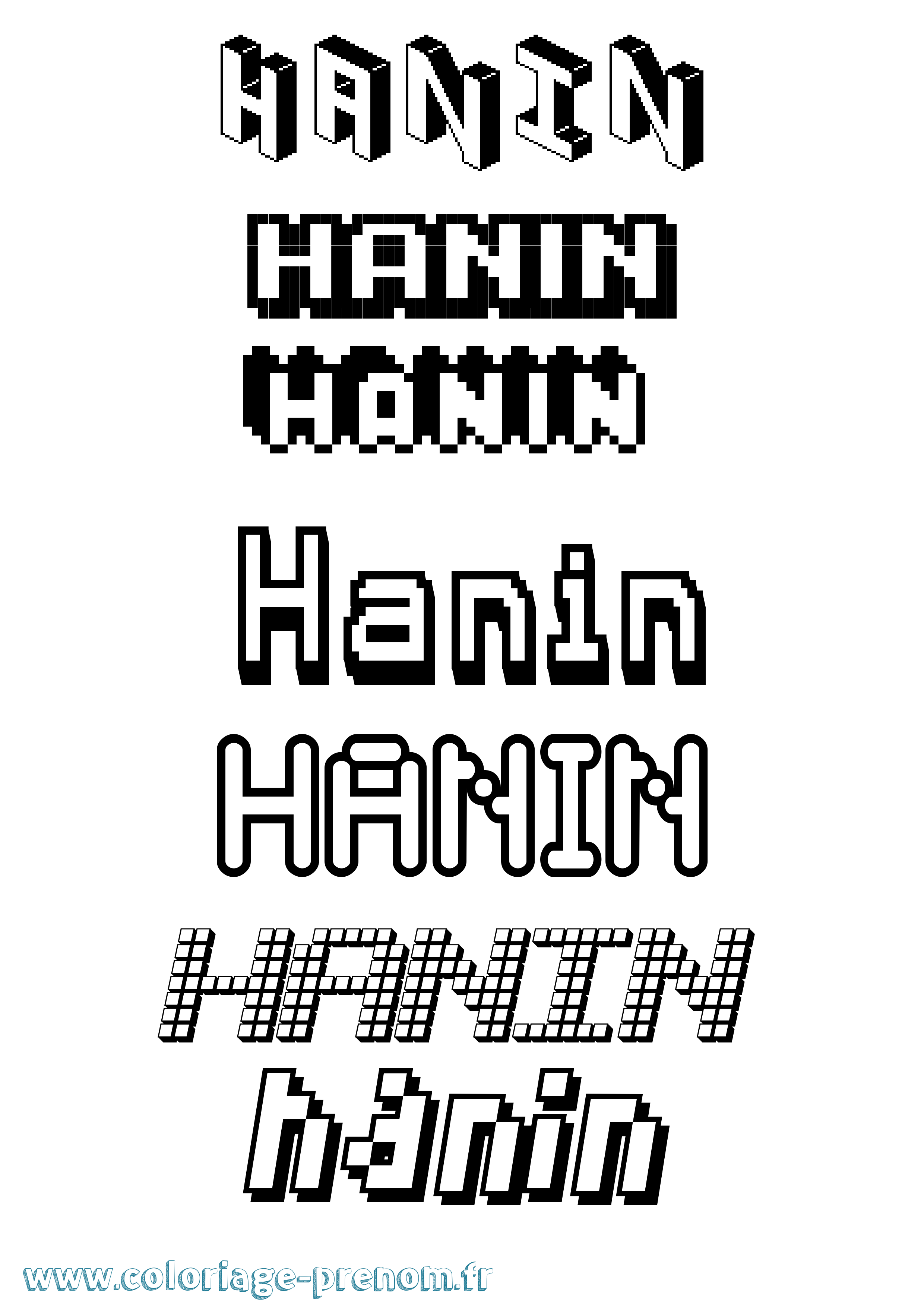 Coloriage prénom Hanin Pixel