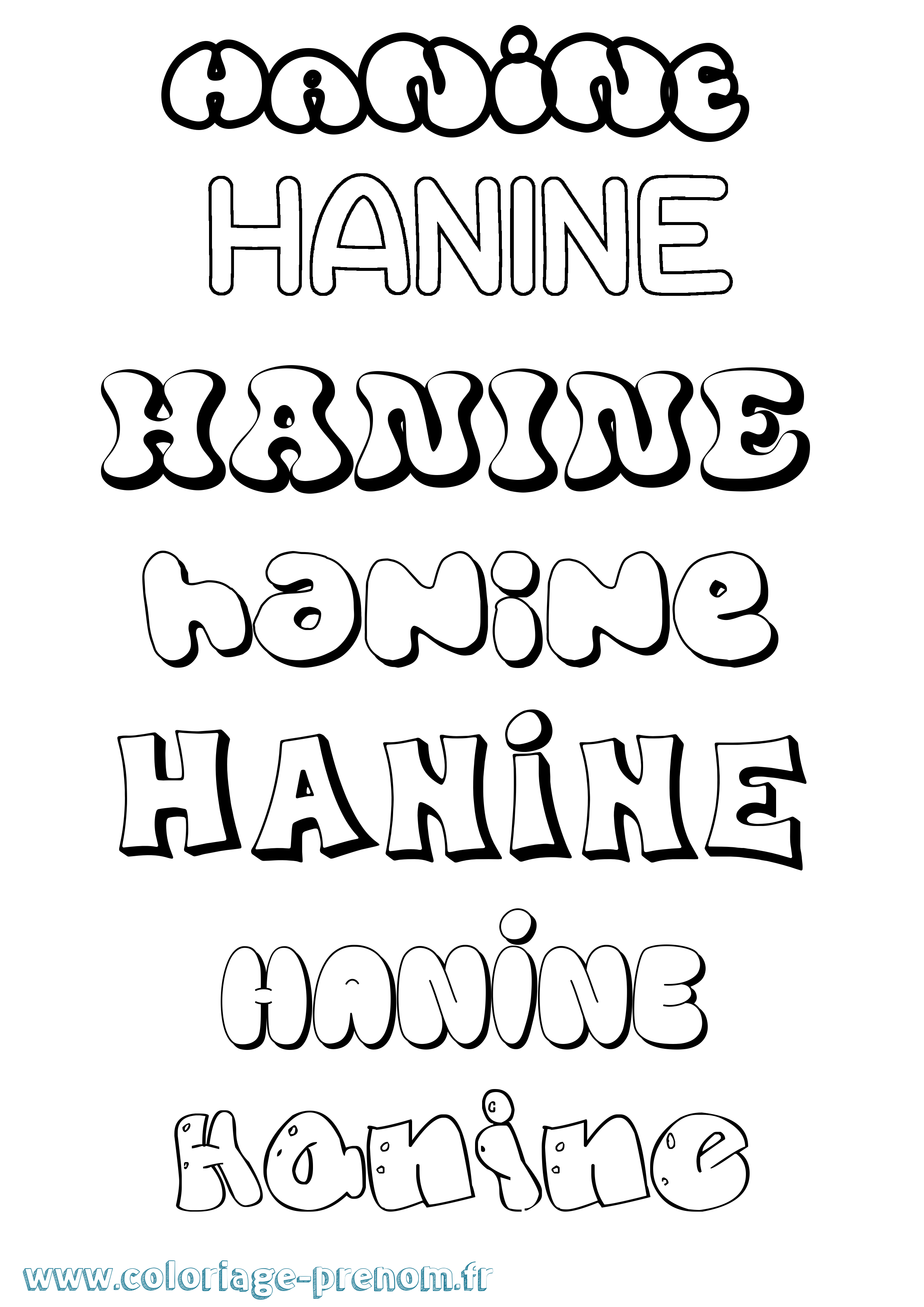 Coloriage prénom Hanine Bubble