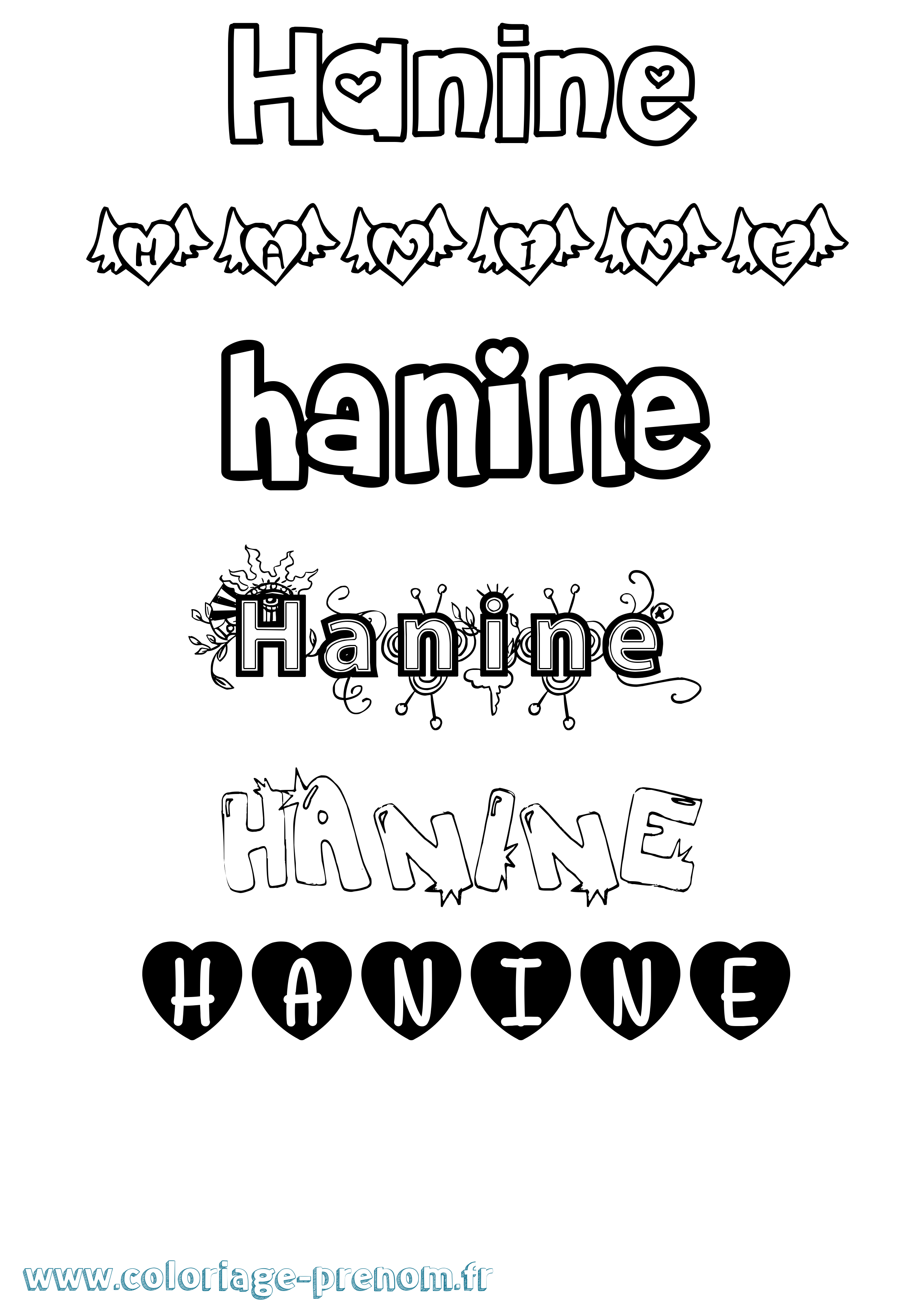Coloriage prénom Hanine Girly