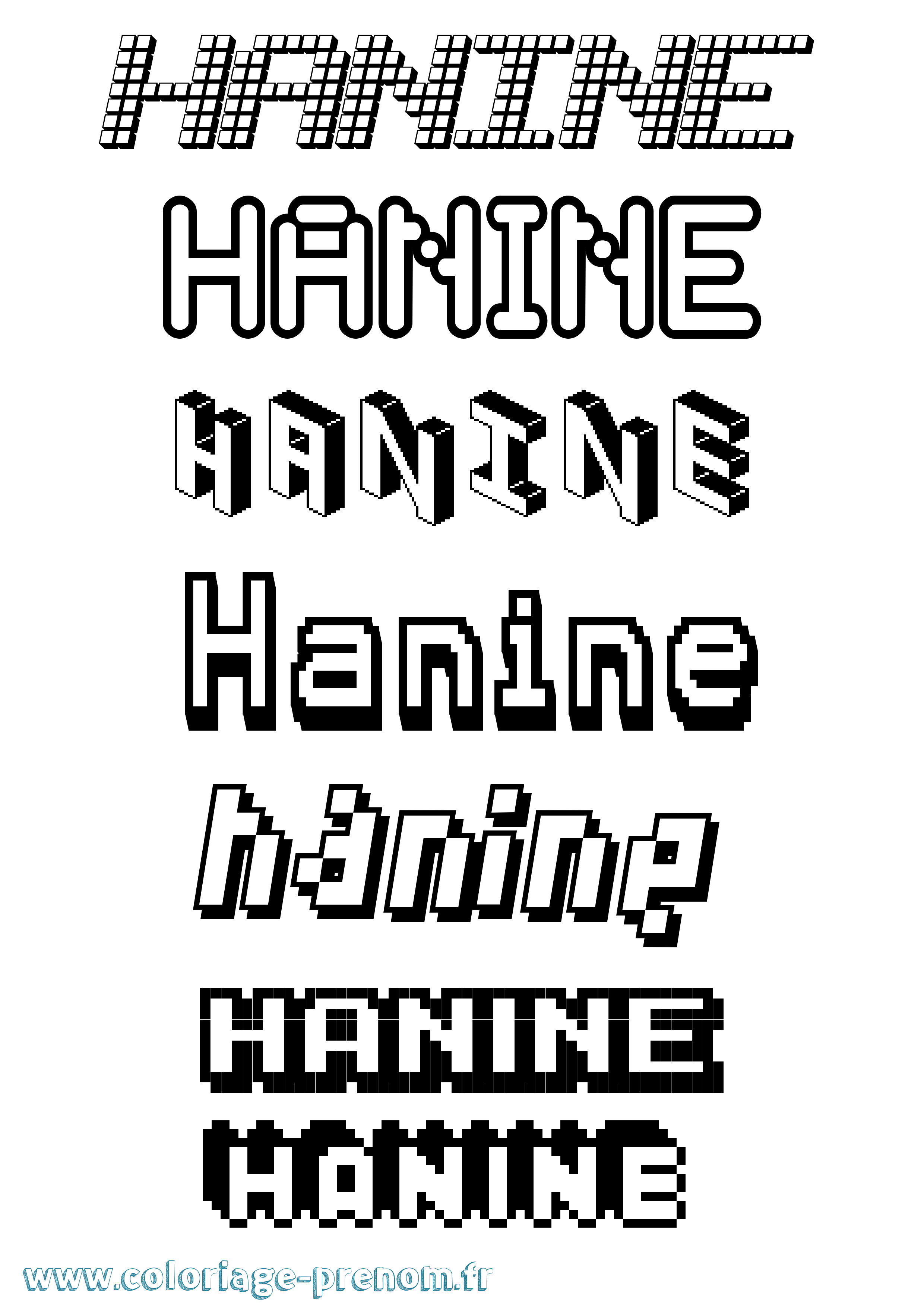 Coloriage prénom Hanine Pixel