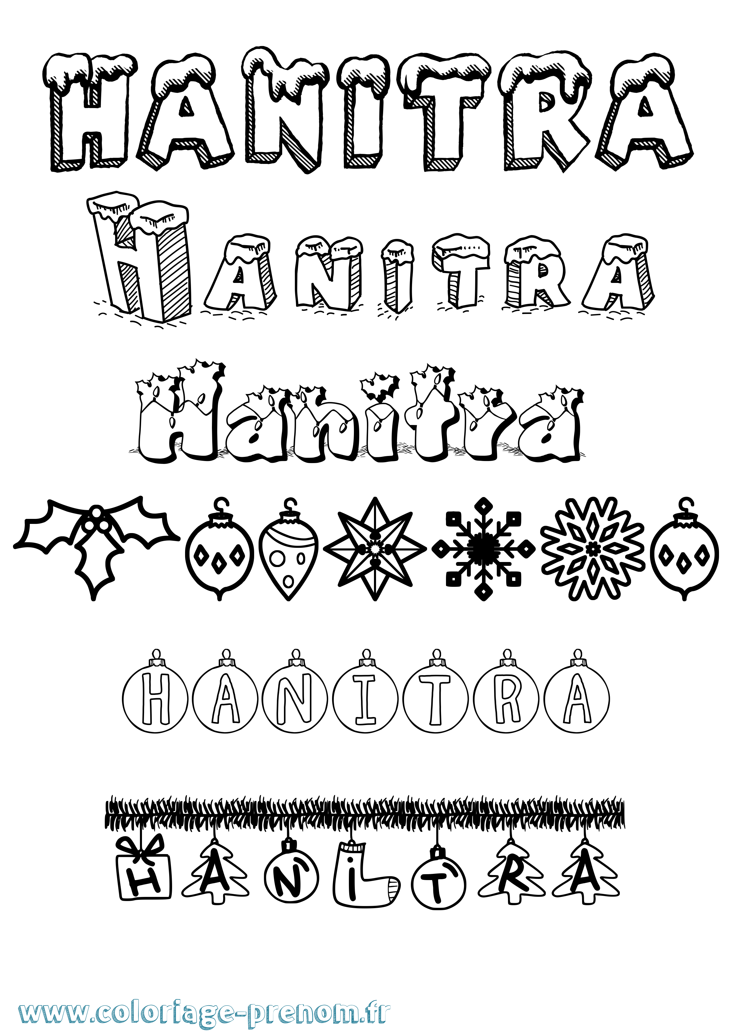Coloriage prénom Hanitra Noël