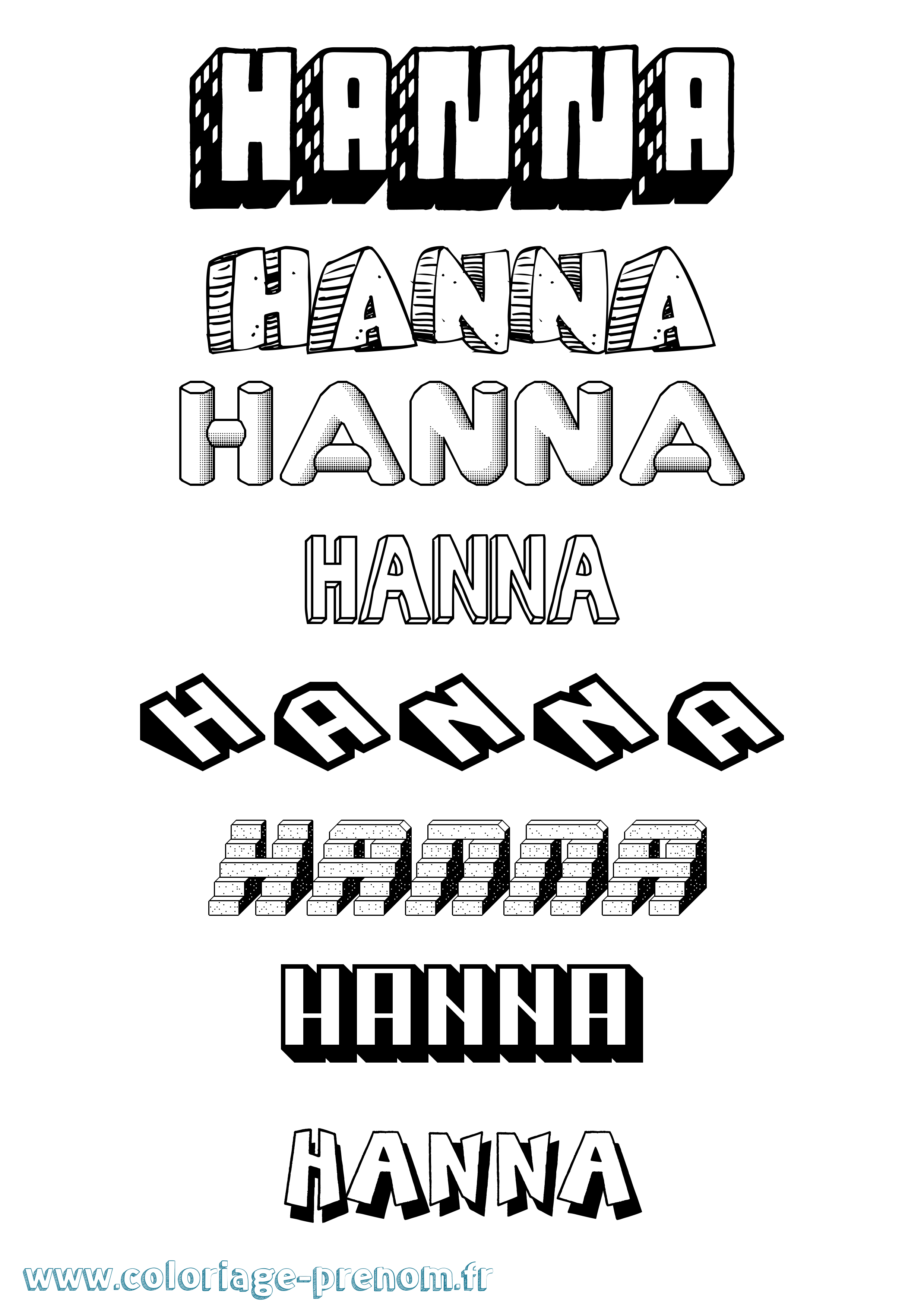 Coloriage Hanna Effet 3D Coloriage prénom Hanna Effet 3D