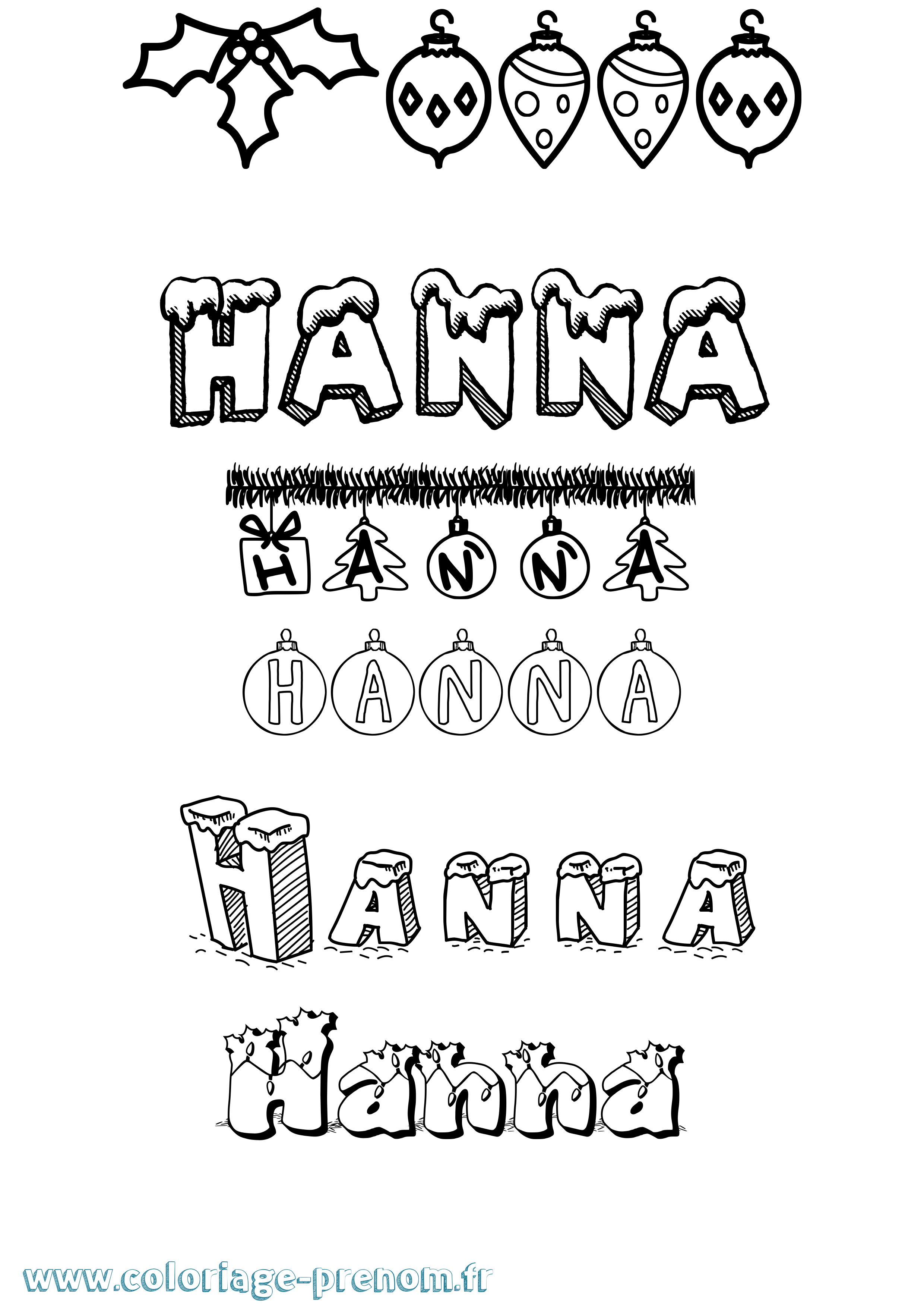 Coloriage Hanna Noël Coloriage prénom Hanna Noël