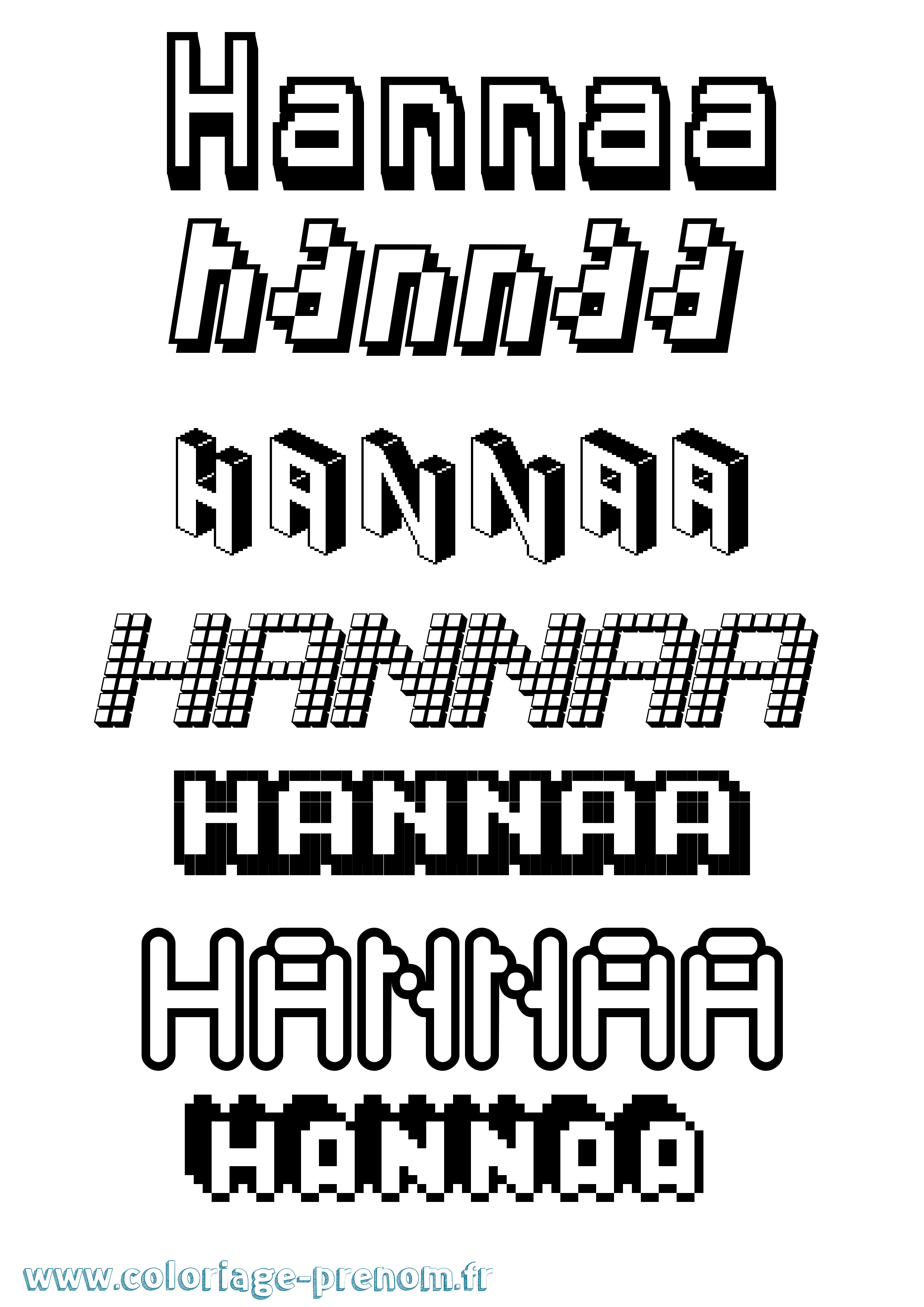 Coloriage prénom Hannaa Pixel