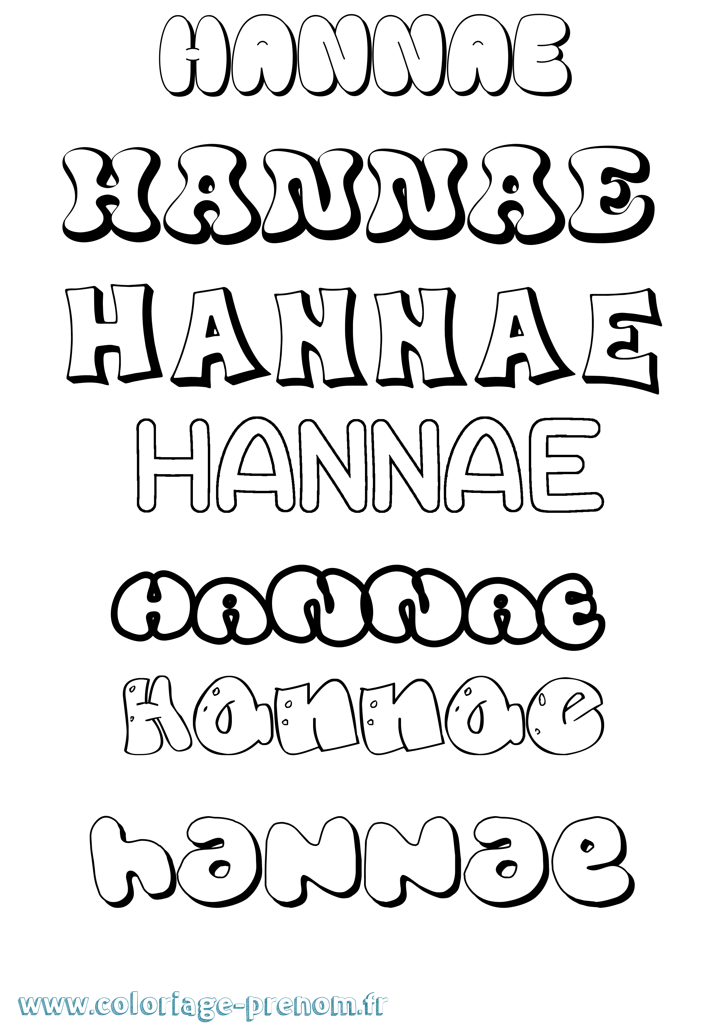 Coloriage prénom Hannae Bubble