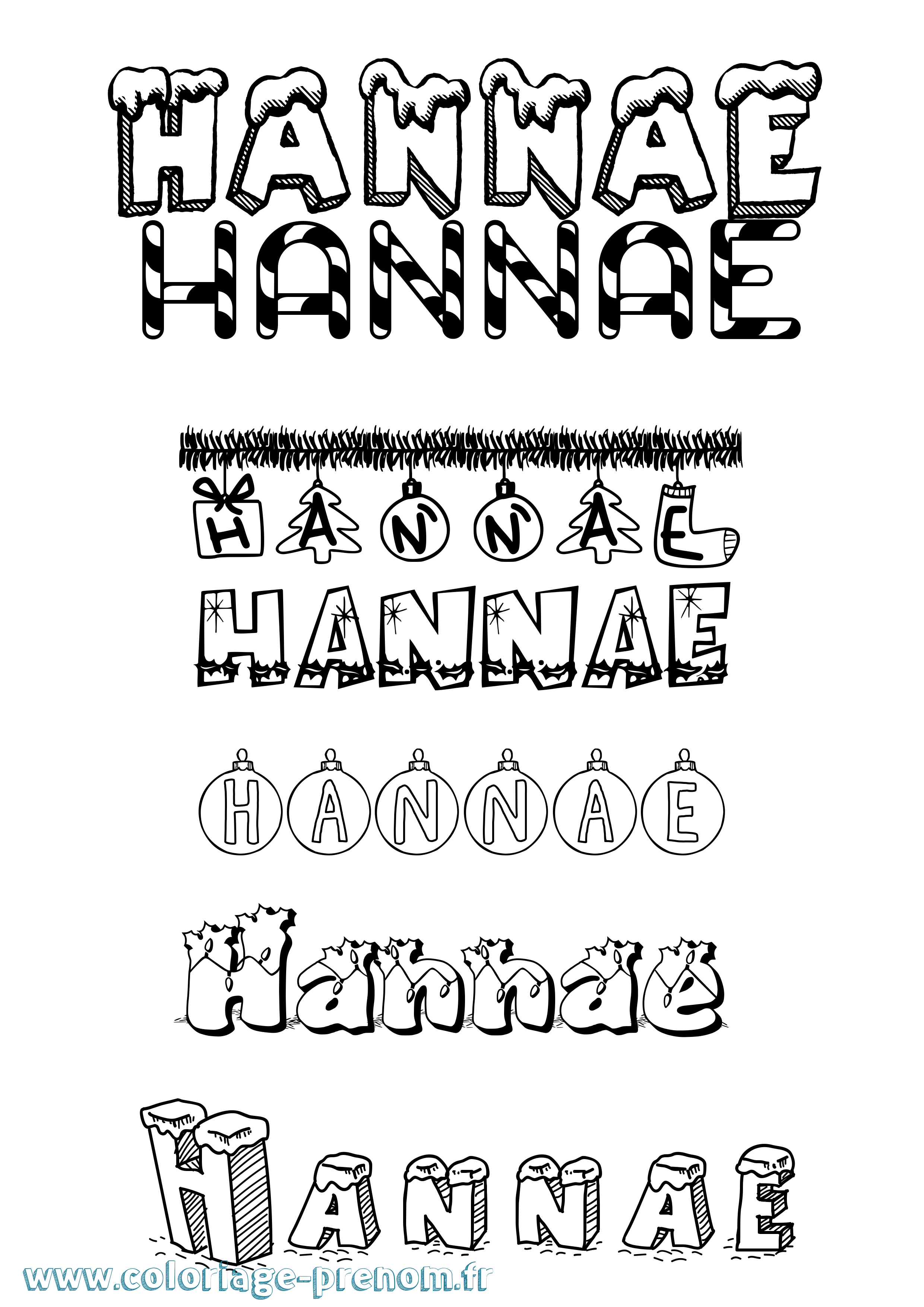 Coloriage prénom Hannae Noël