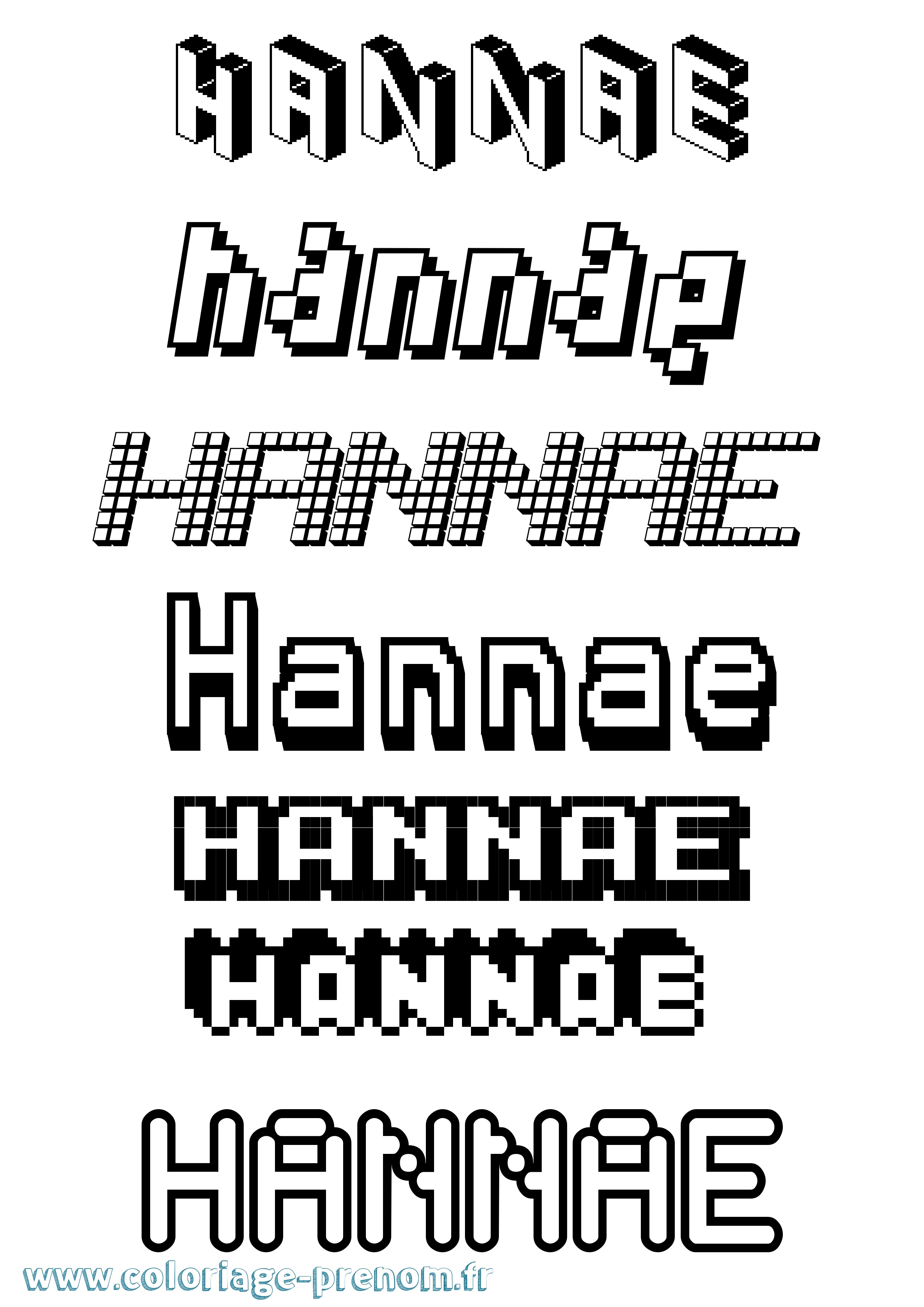 Coloriage prénom Hannae Pixel