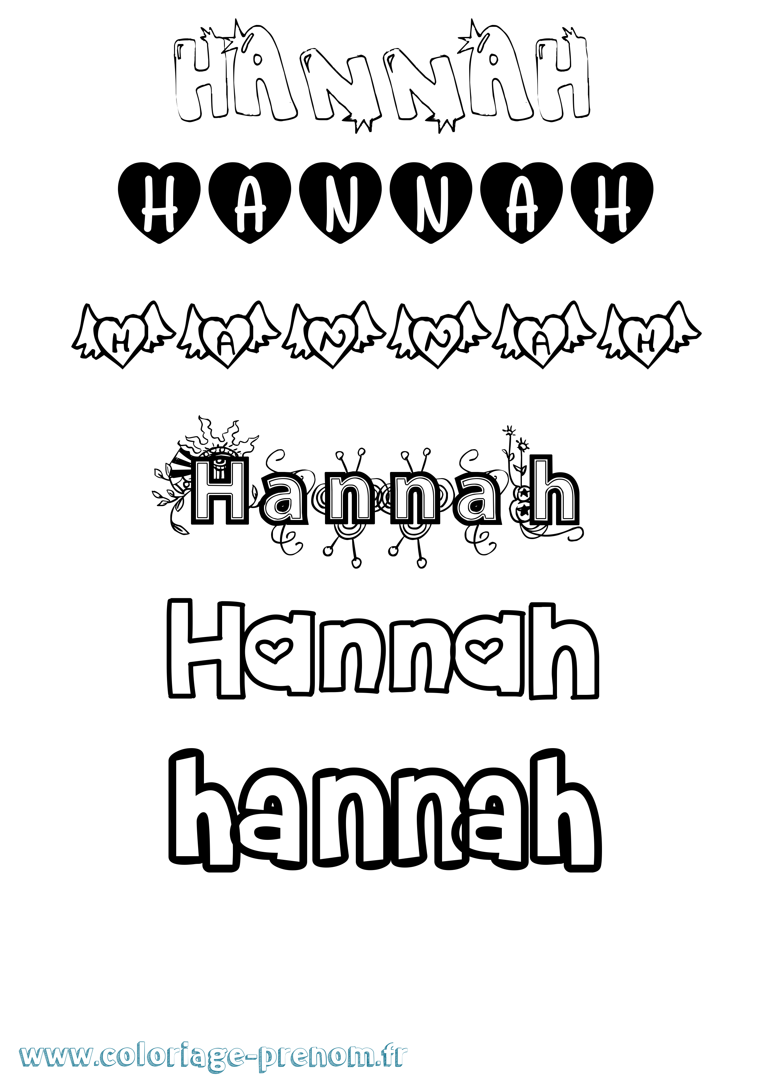 Coloriage prénom Hannah Girly
