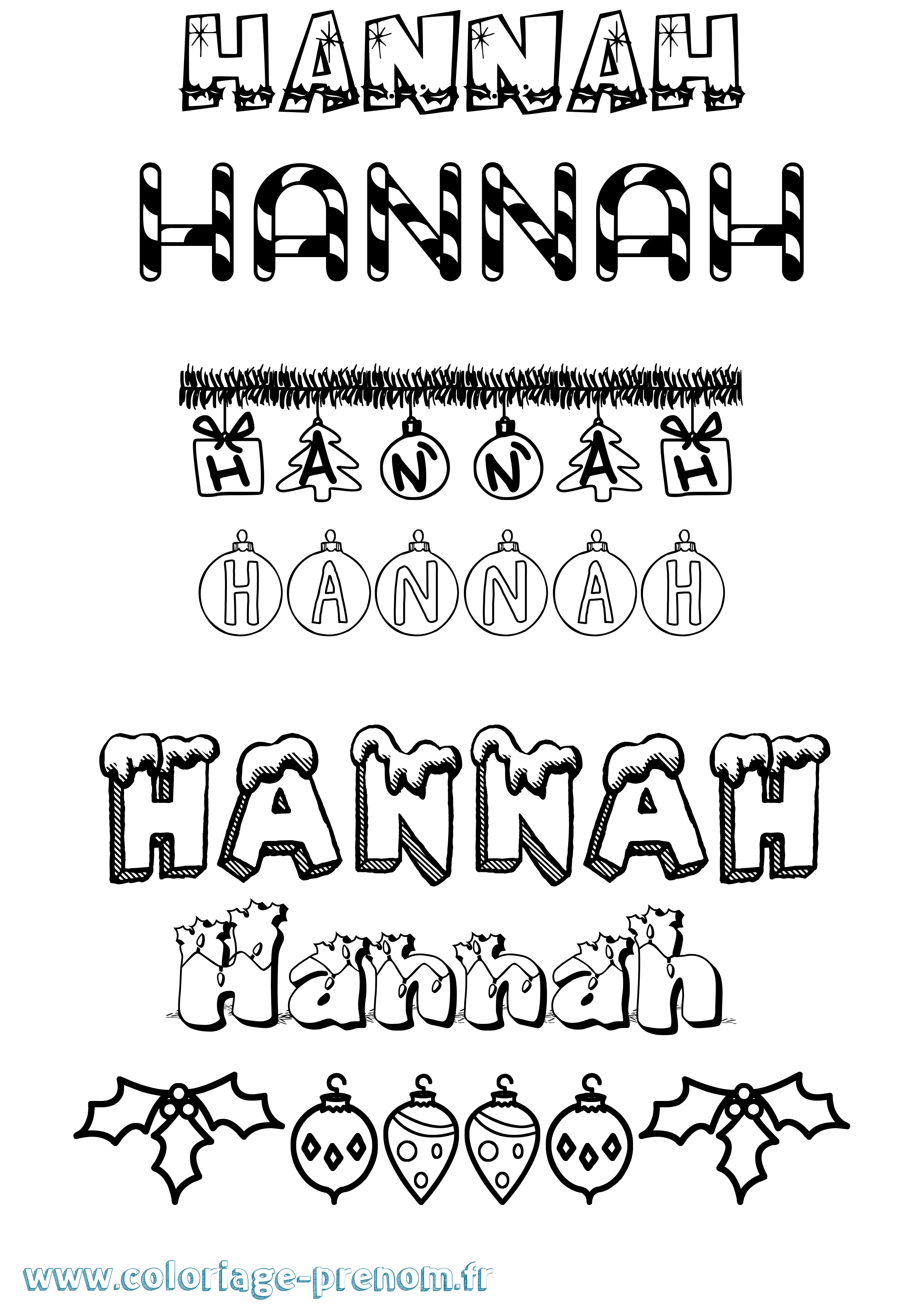 Coloriage prénom Hannah Noël