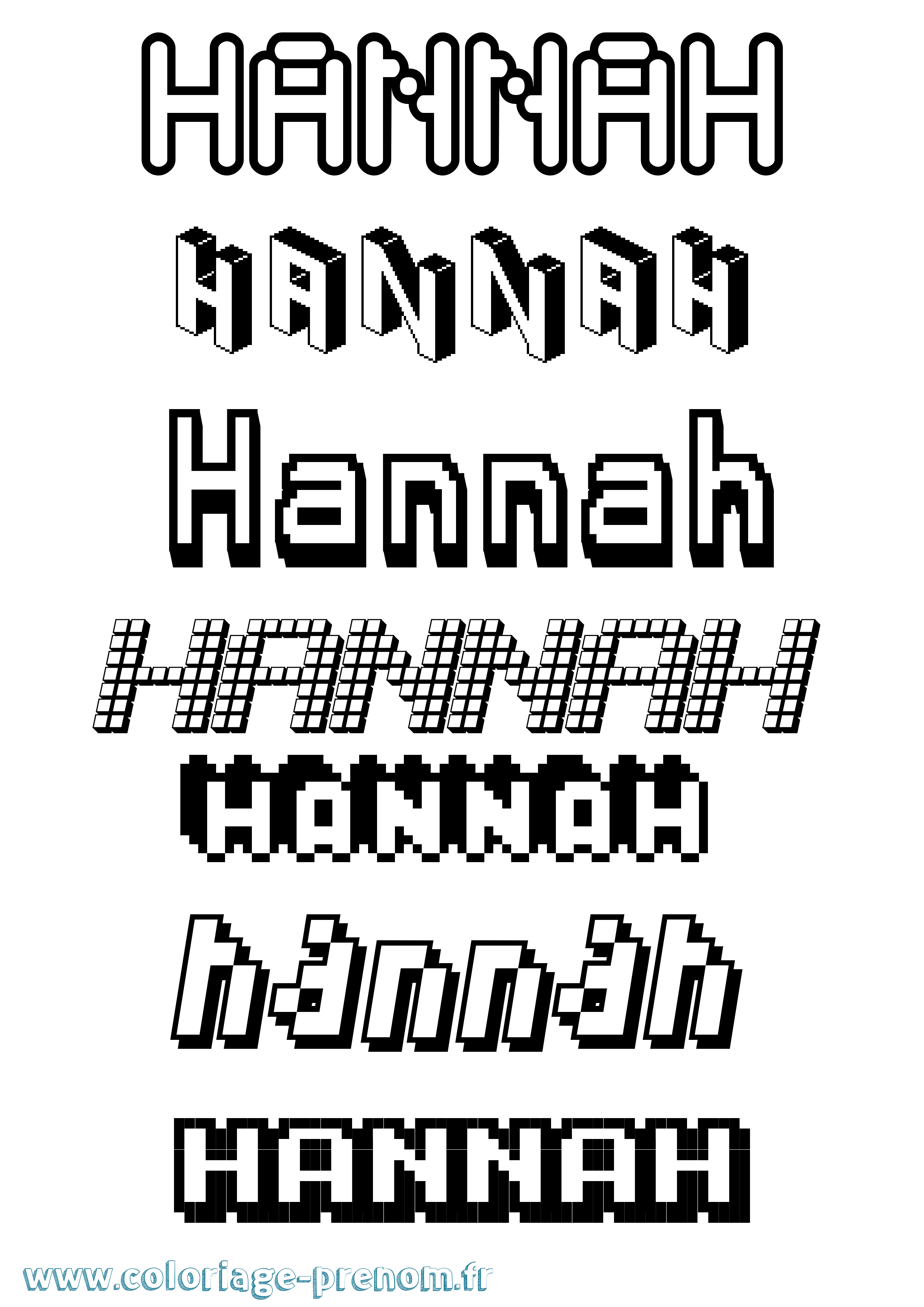 Coloriage prénom Hannah Pixel