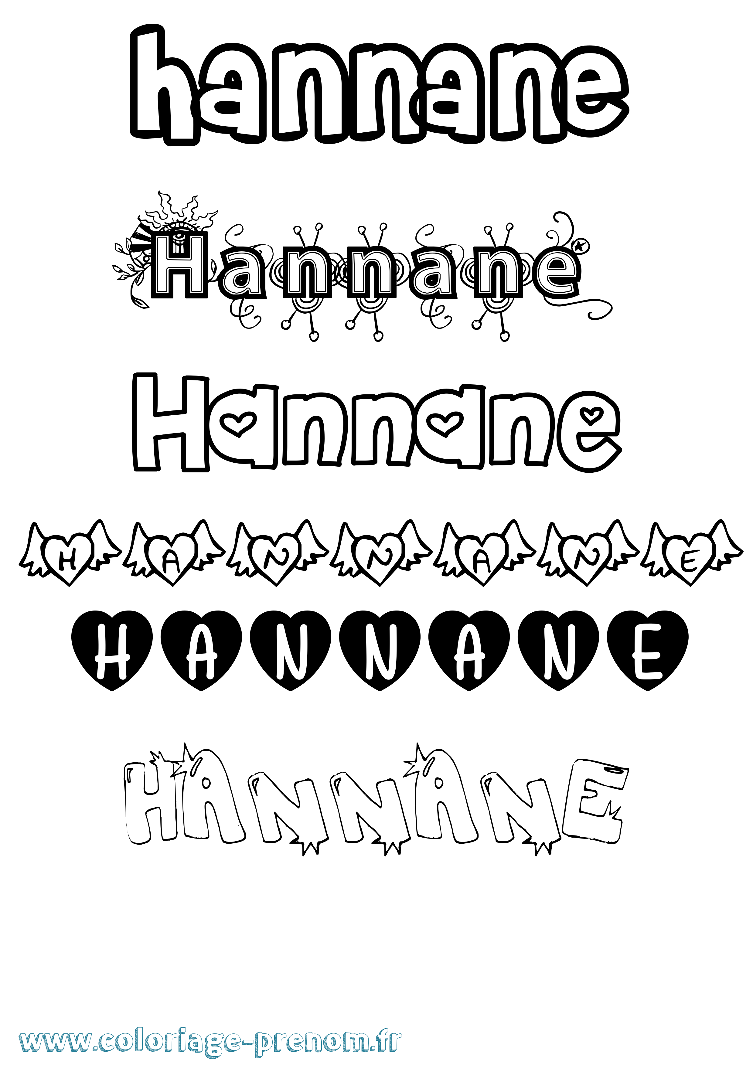 Coloriage prénom Hannane Girly