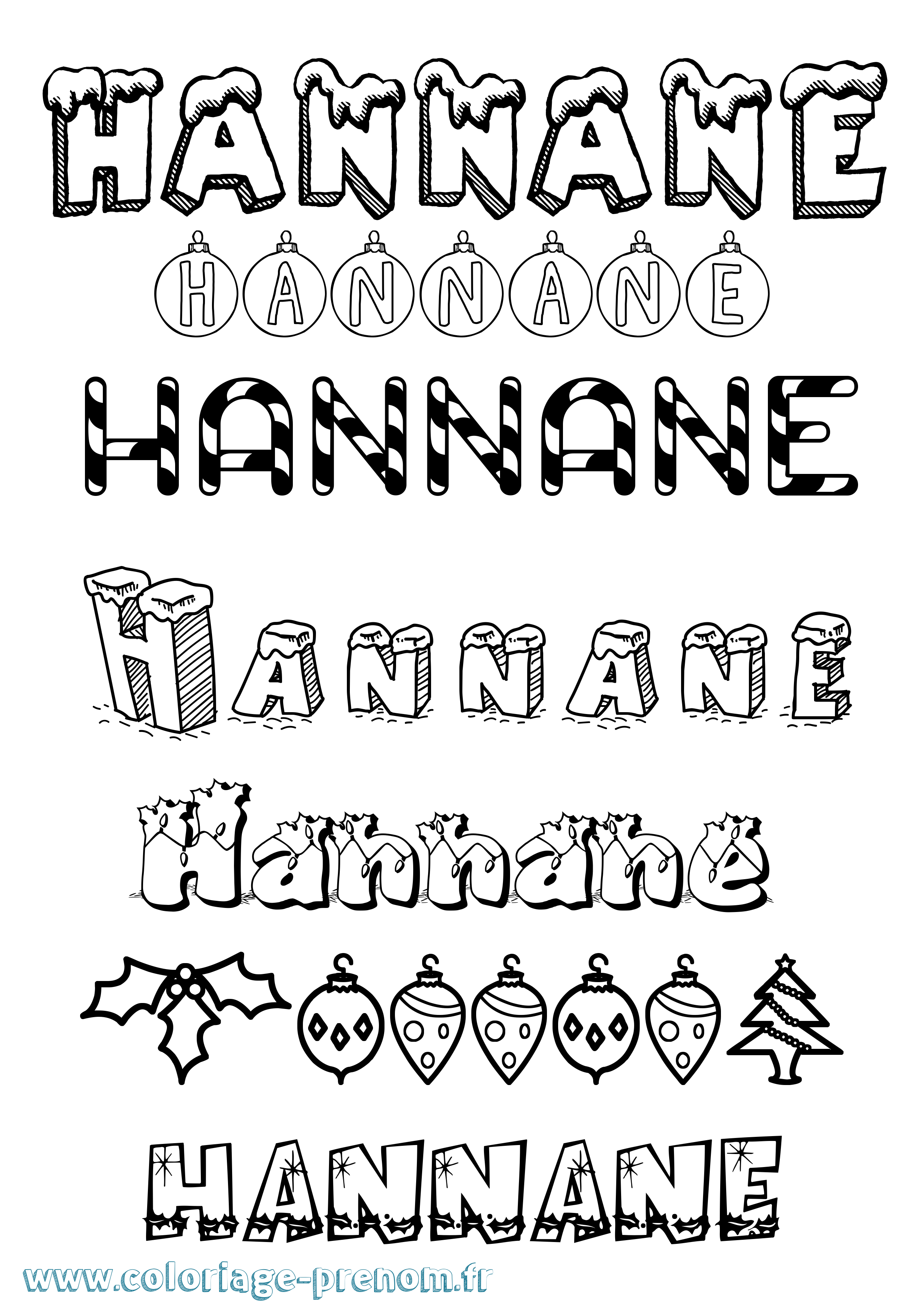 Coloriage prénom Hannane Noël