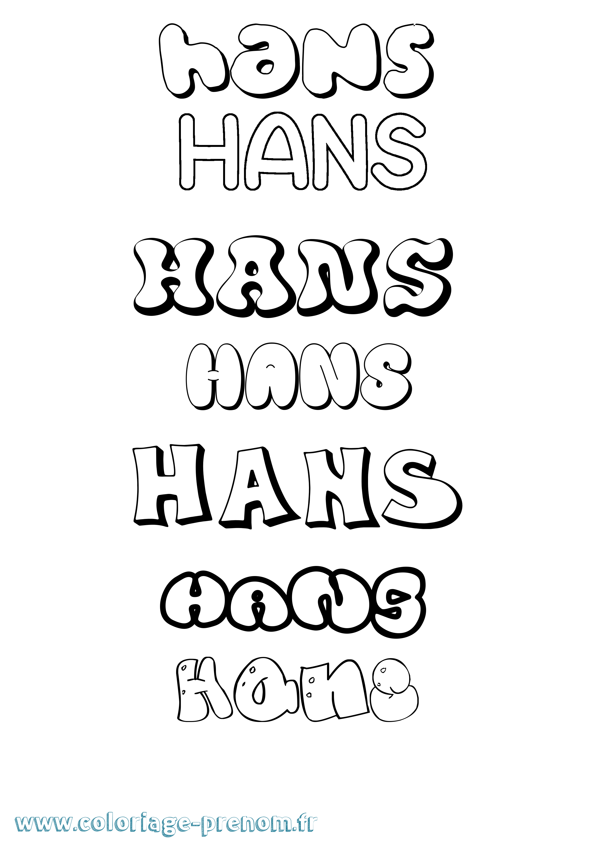 Coloriage prénom Hans Bubble