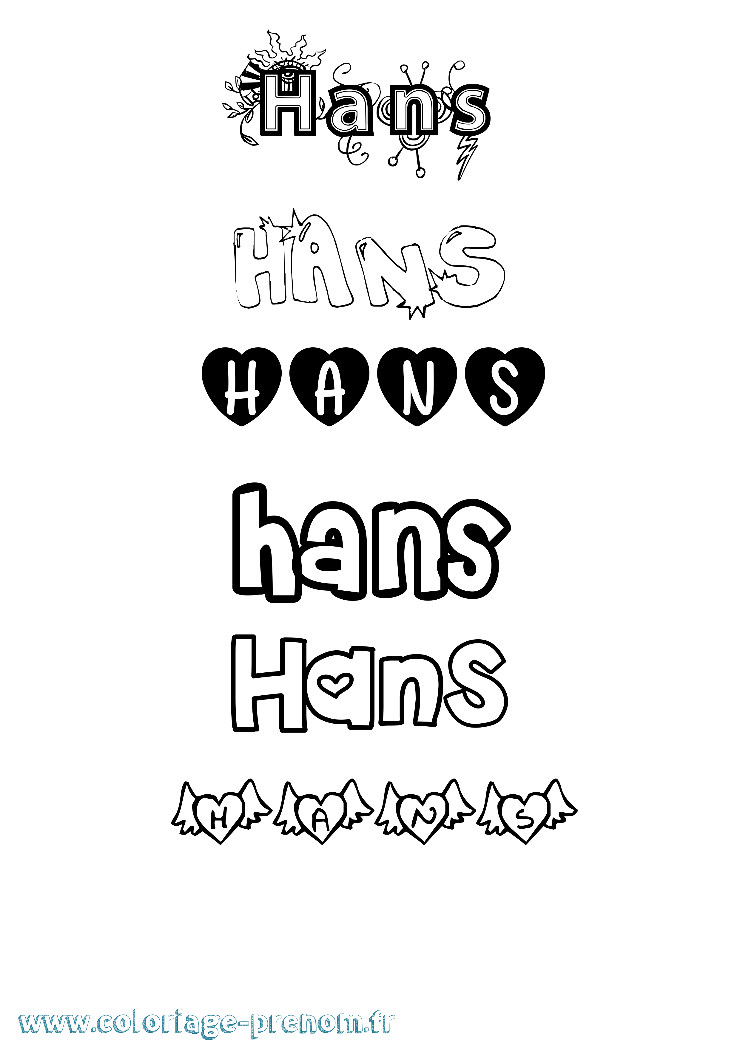 Coloriage prénom Hans Girly