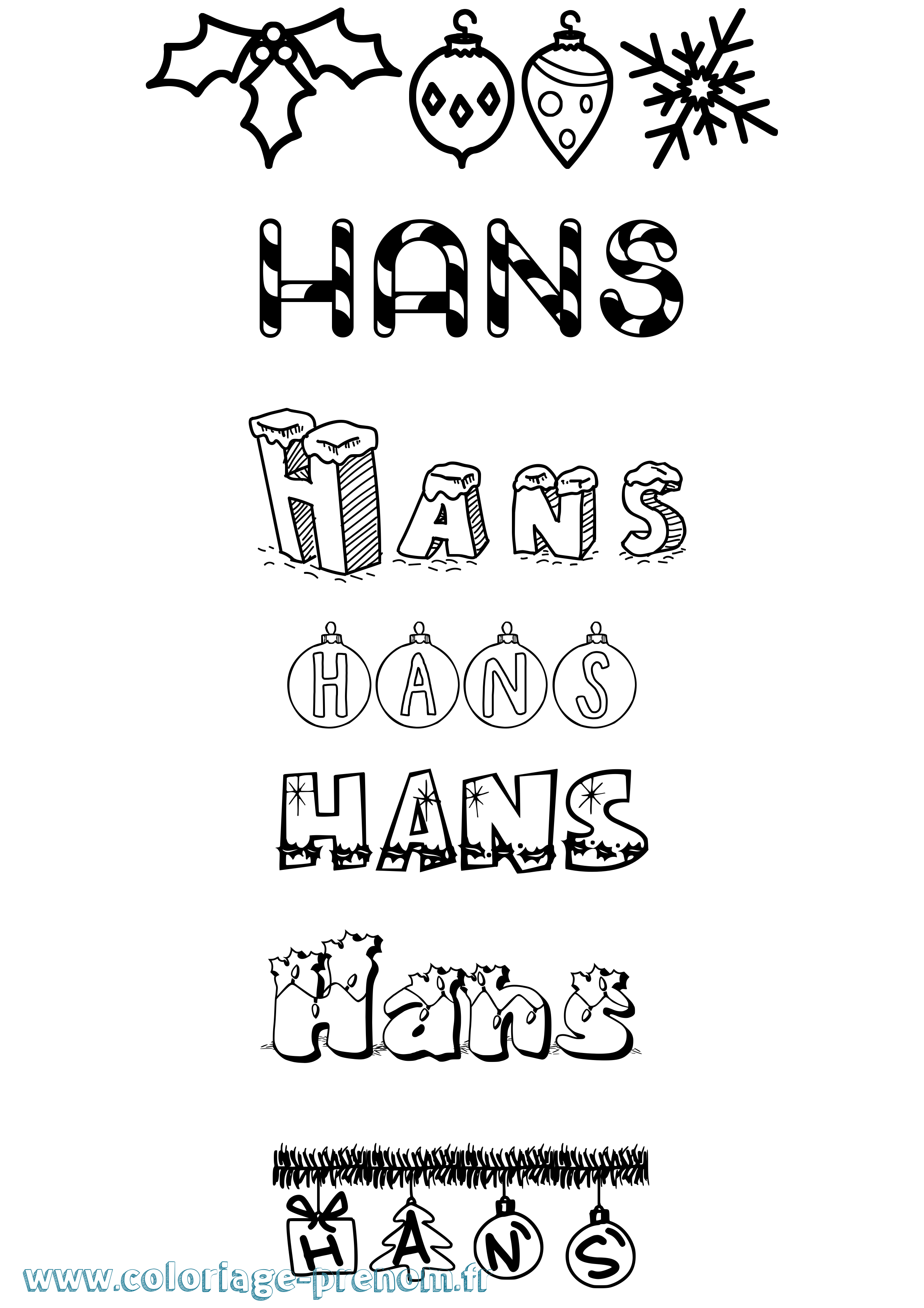 Coloriage prénom Hans Noël