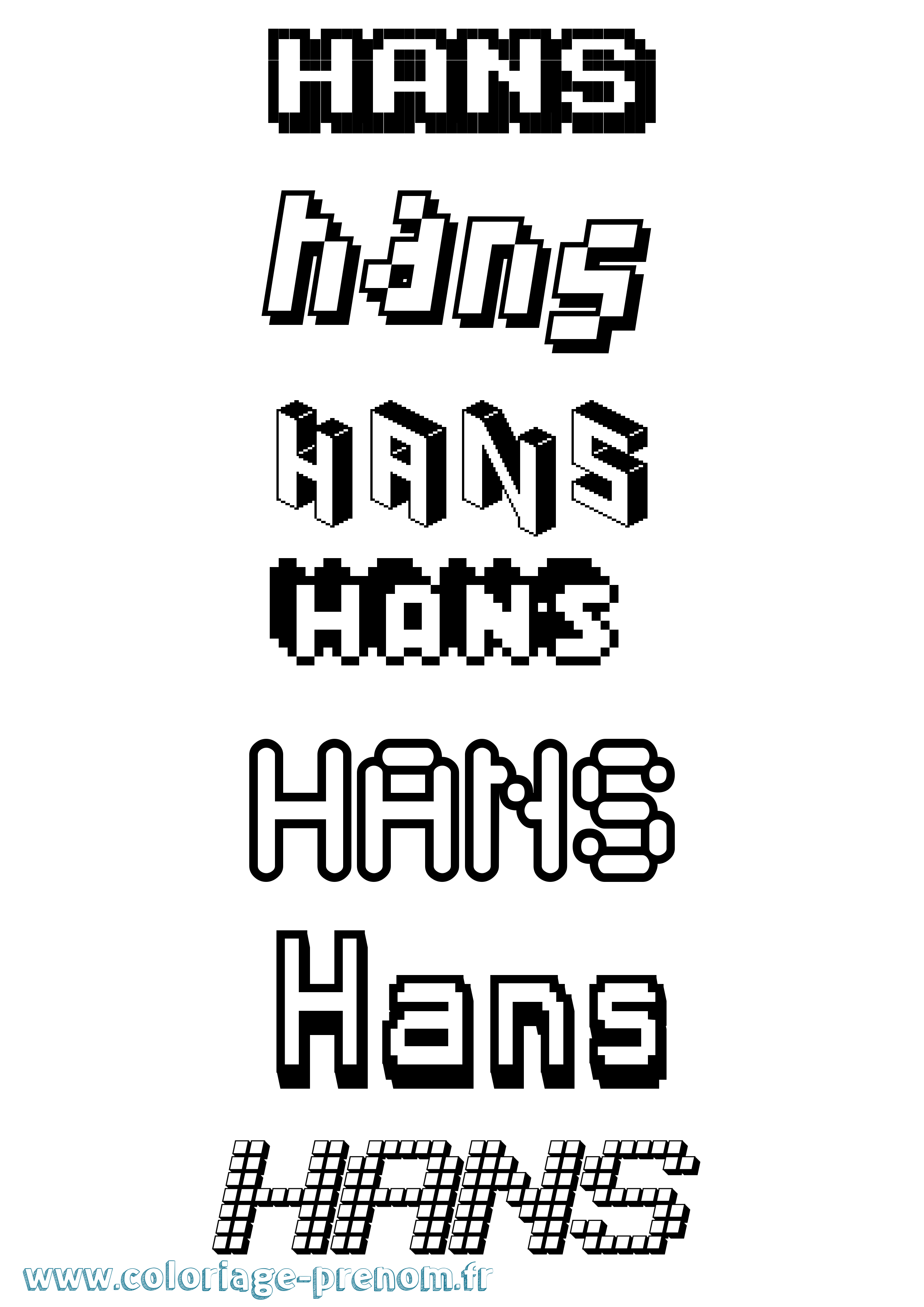 Coloriage prénom Hans Pixel