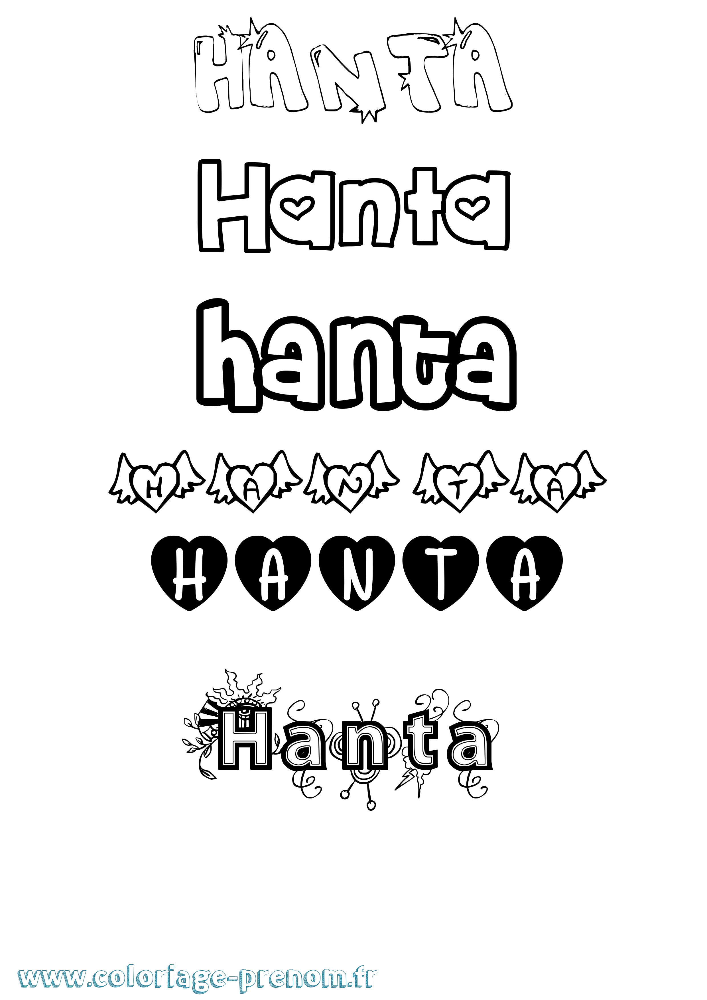 Coloriage prénom Hanta Girly
