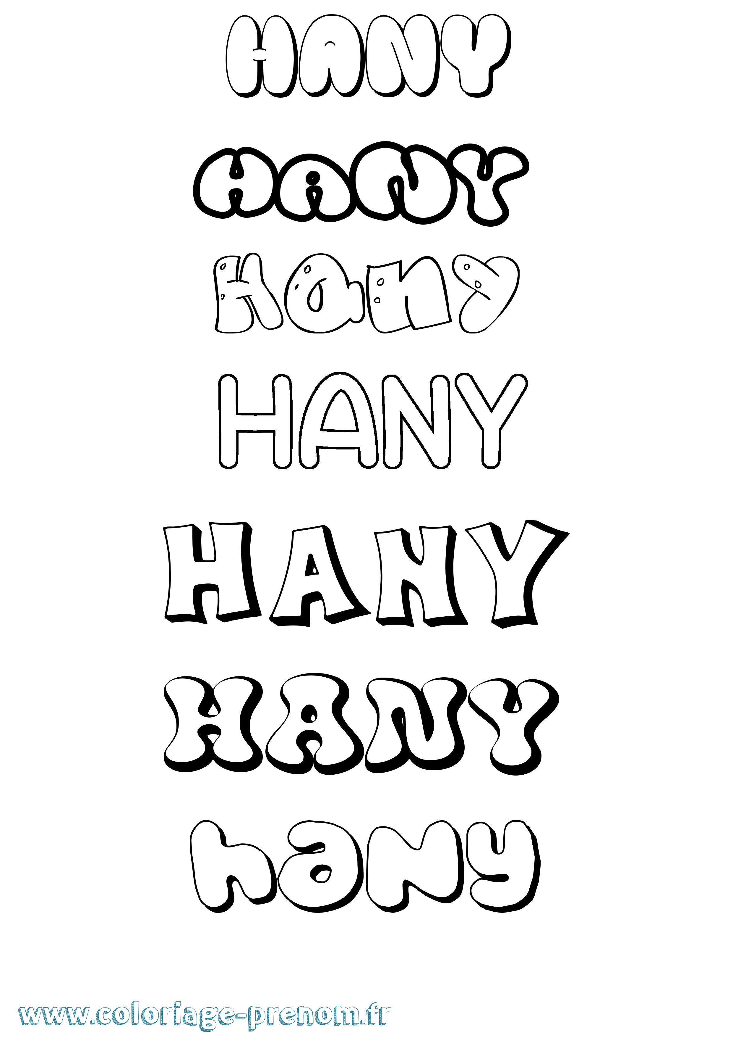 Coloriage prénom Hany Bubble