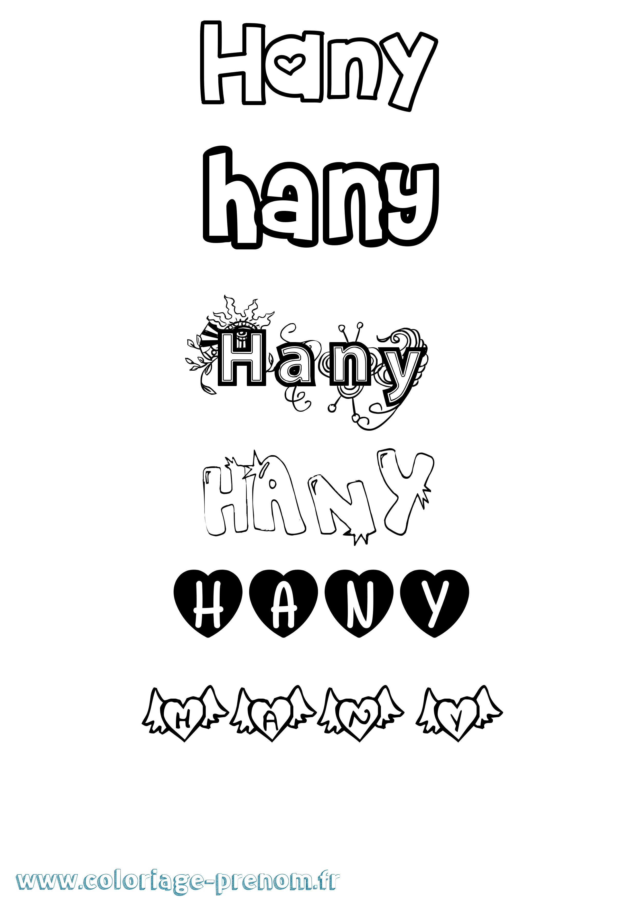 Coloriage prénom Hany Girly