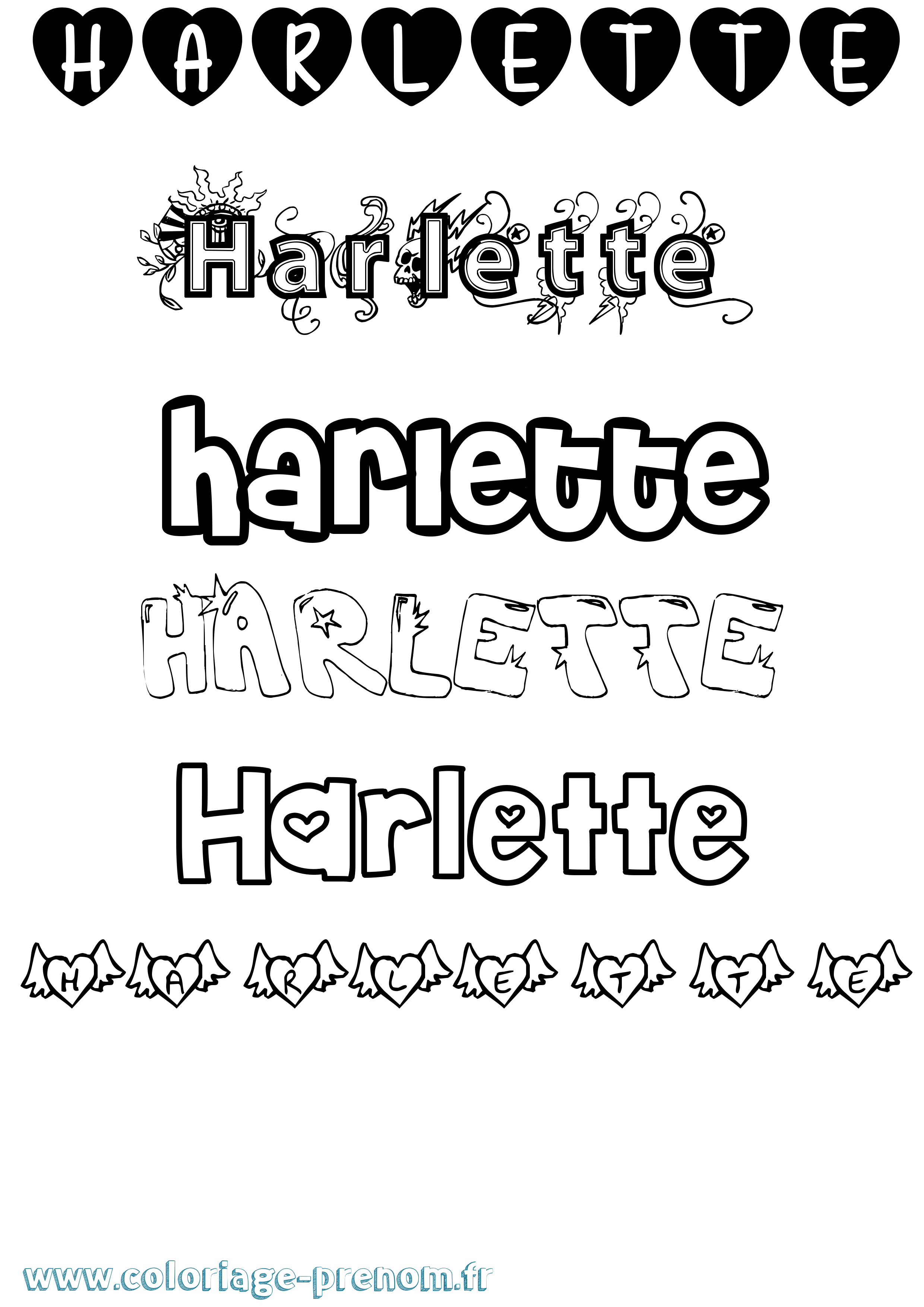 Coloriage prénom Harlette Girly