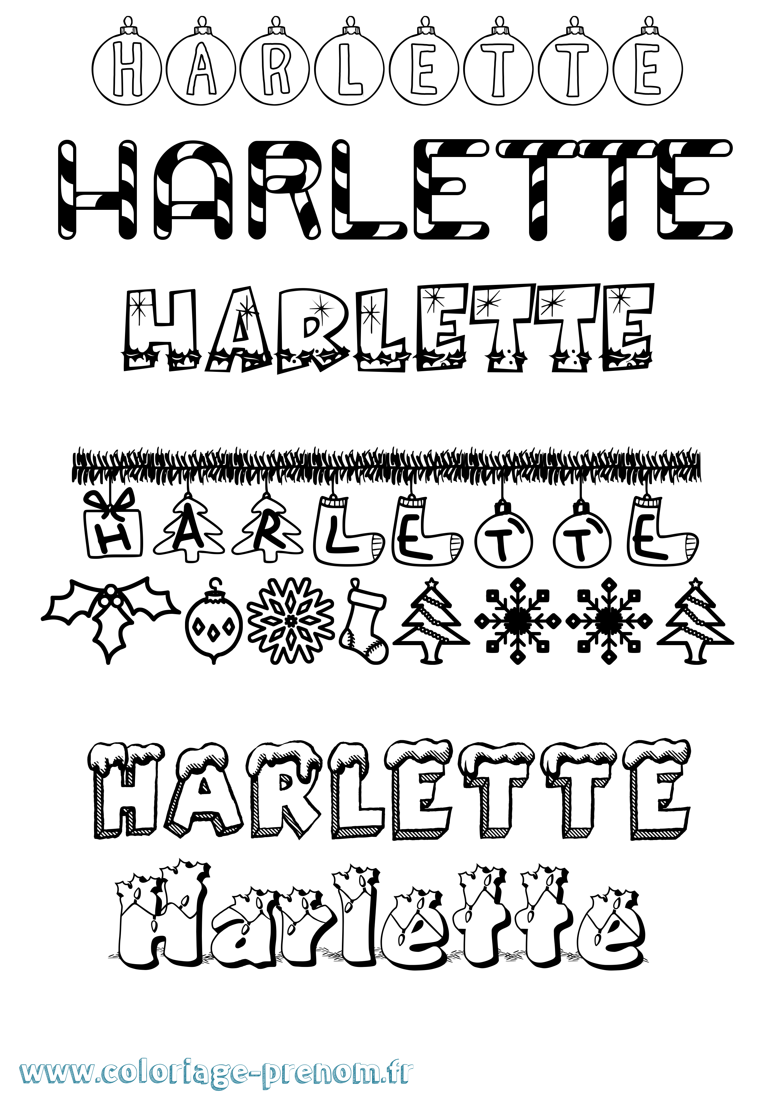 Coloriage prénom Harlette Noël