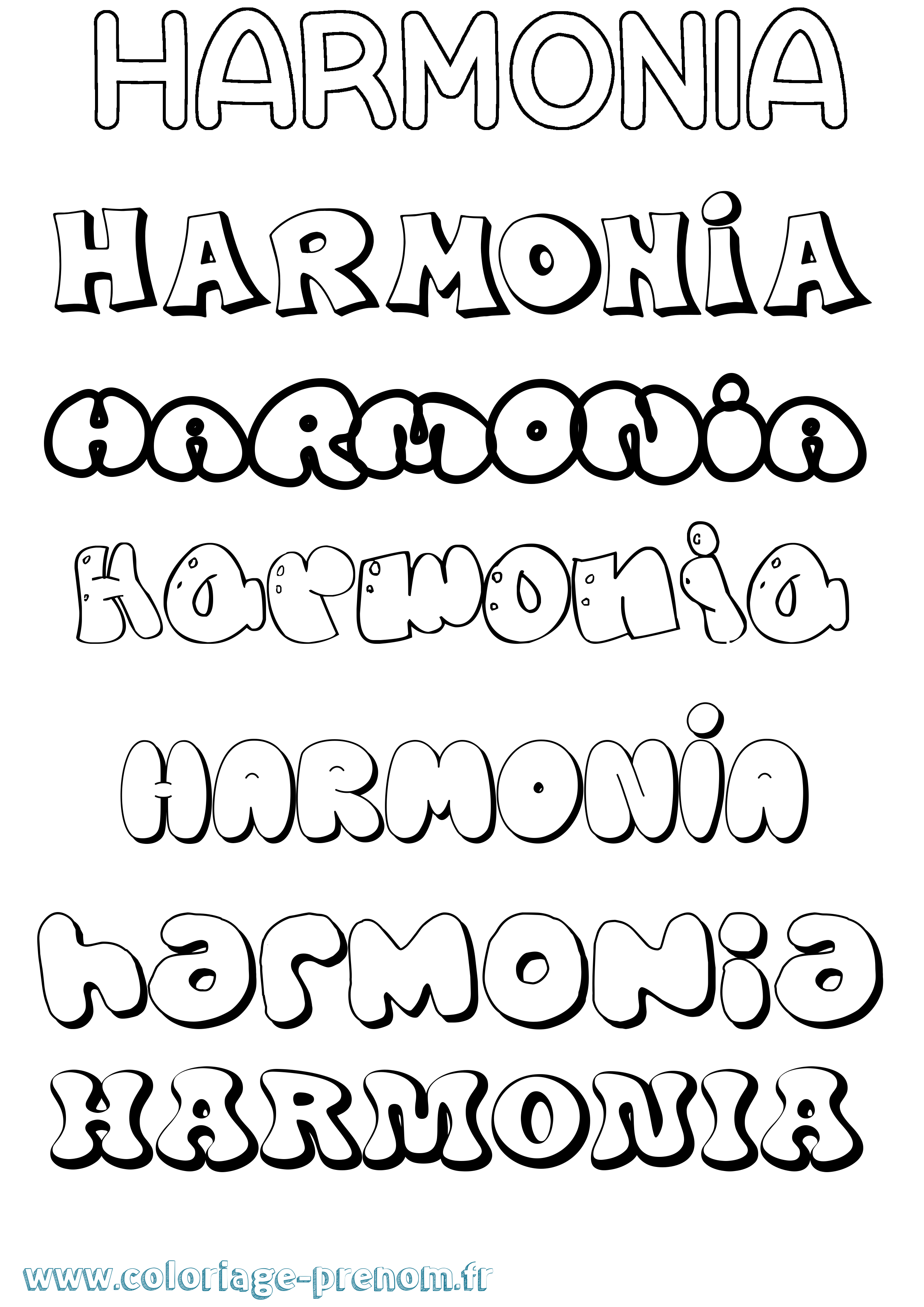 Coloriage prénom Harmonia Bubble