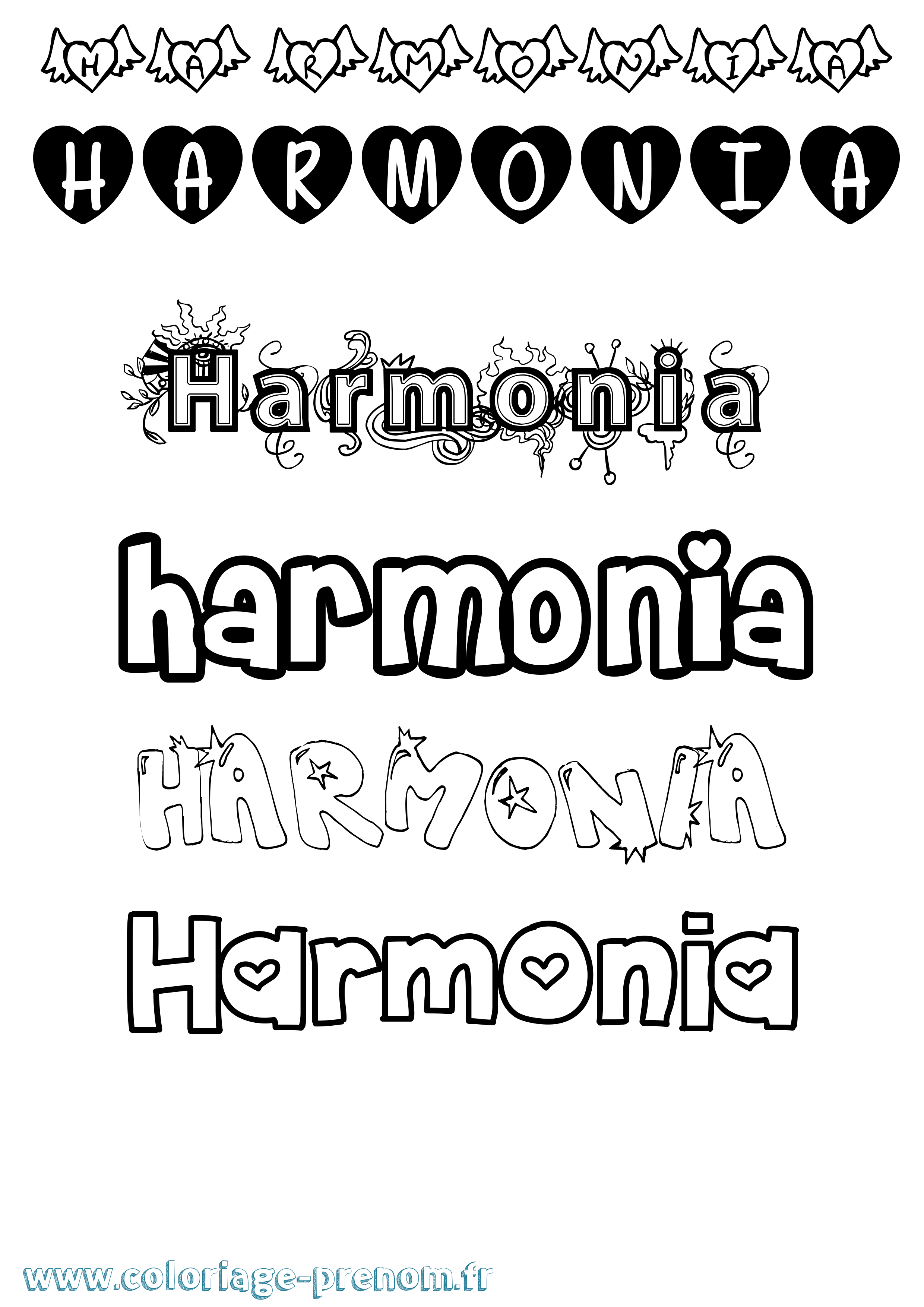 Coloriage prénom Harmonia Girly