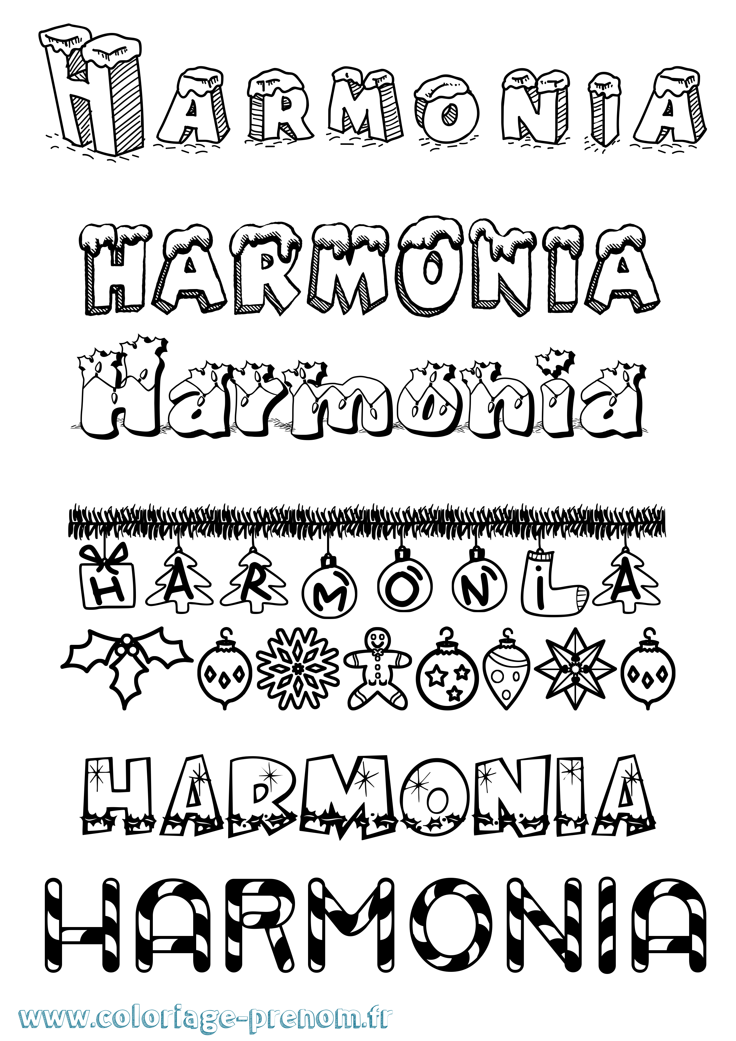 Coloriage prénom Harmonia Noël