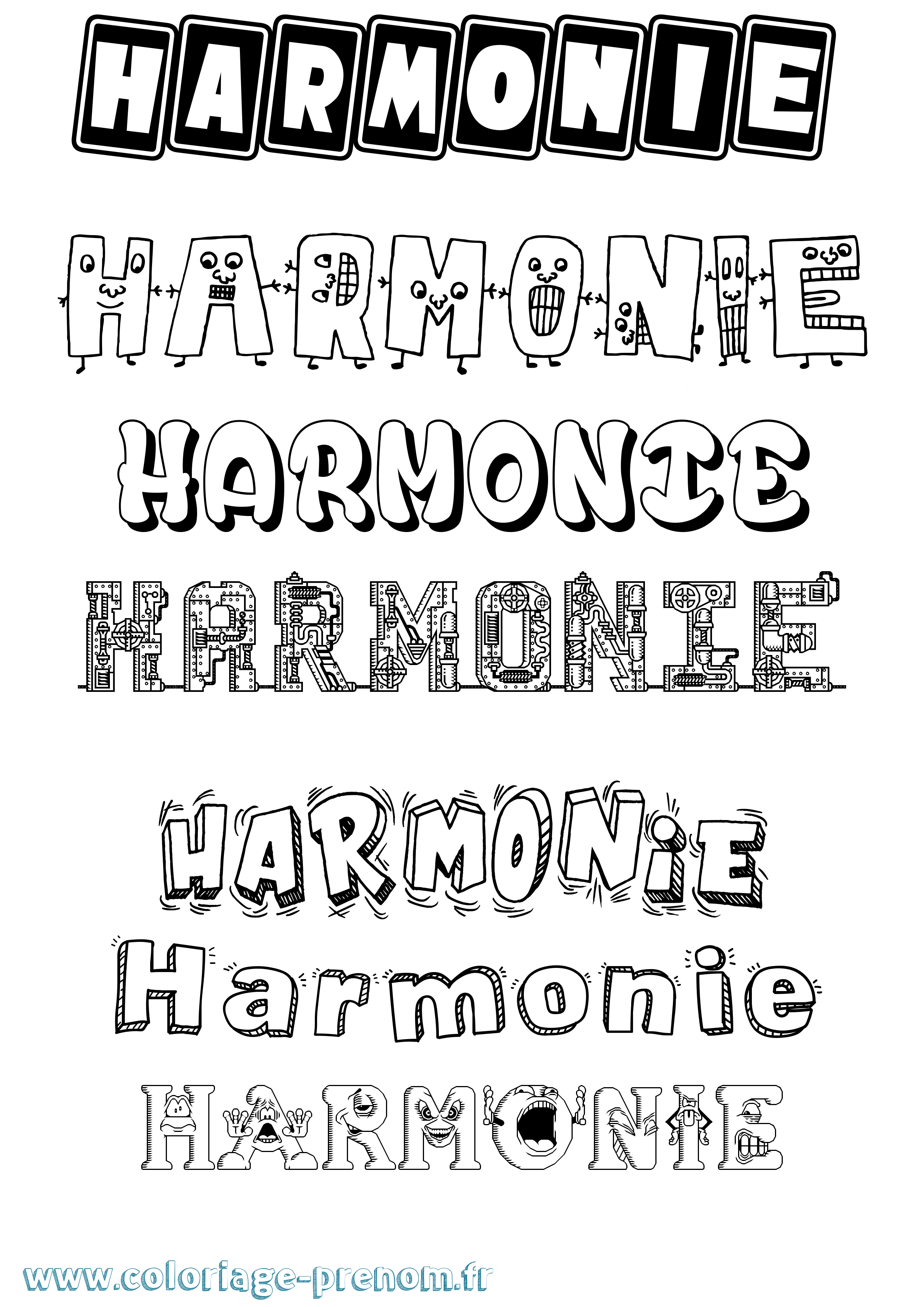 Coloriage prénom Harmonie Fun