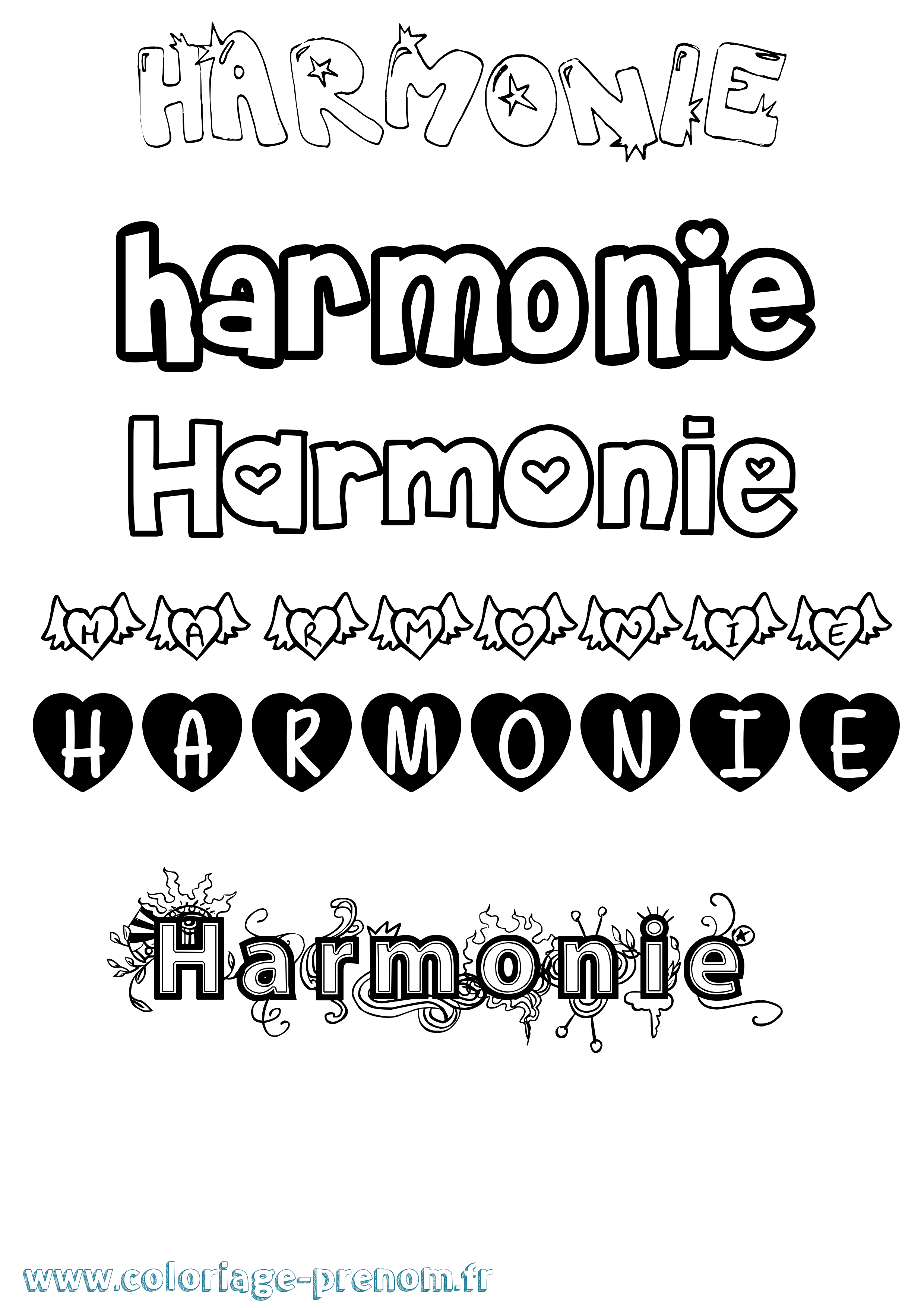Coloriage prénom Harmonie Girly