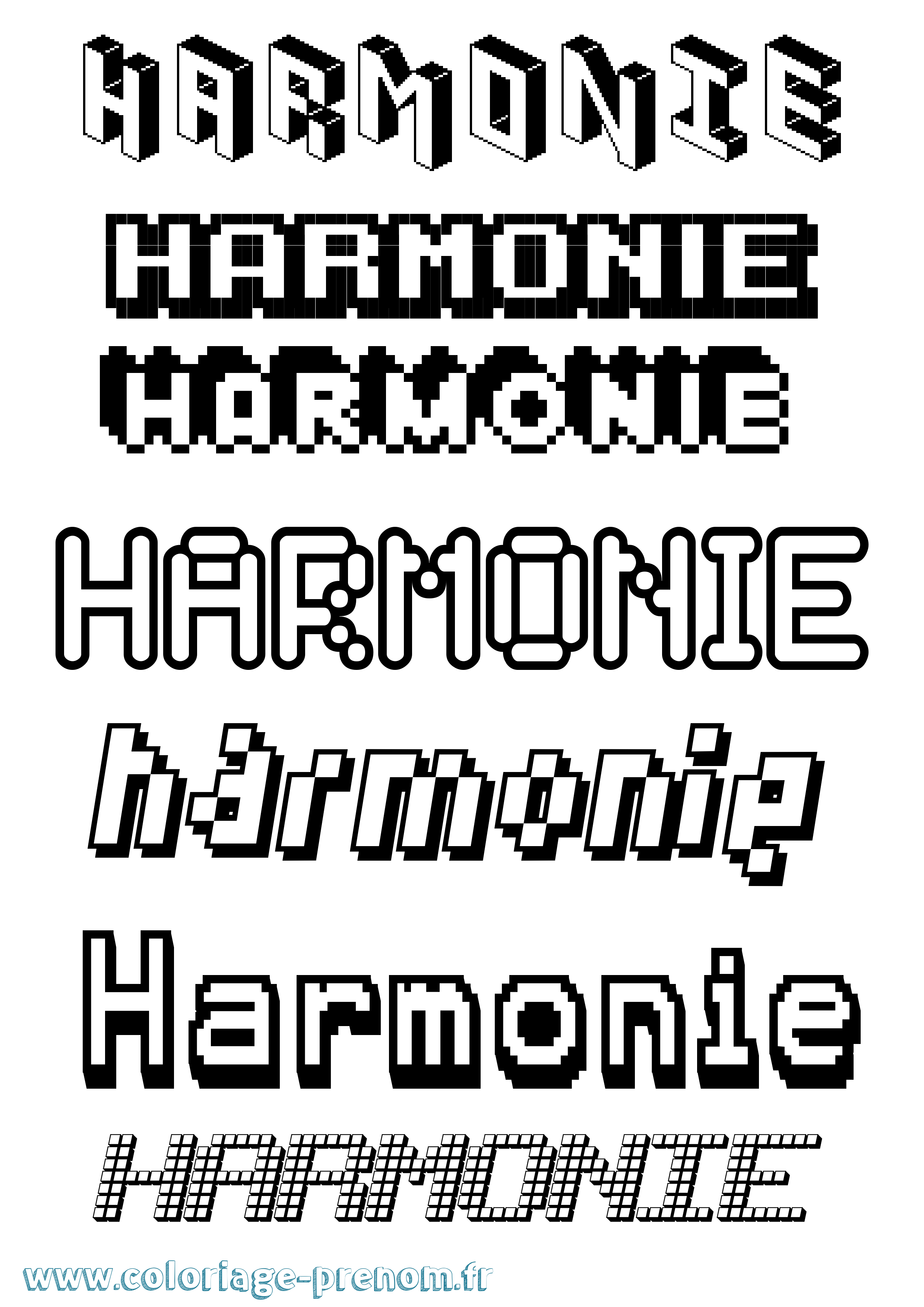 Coloriage prénom Harmonie Pixel